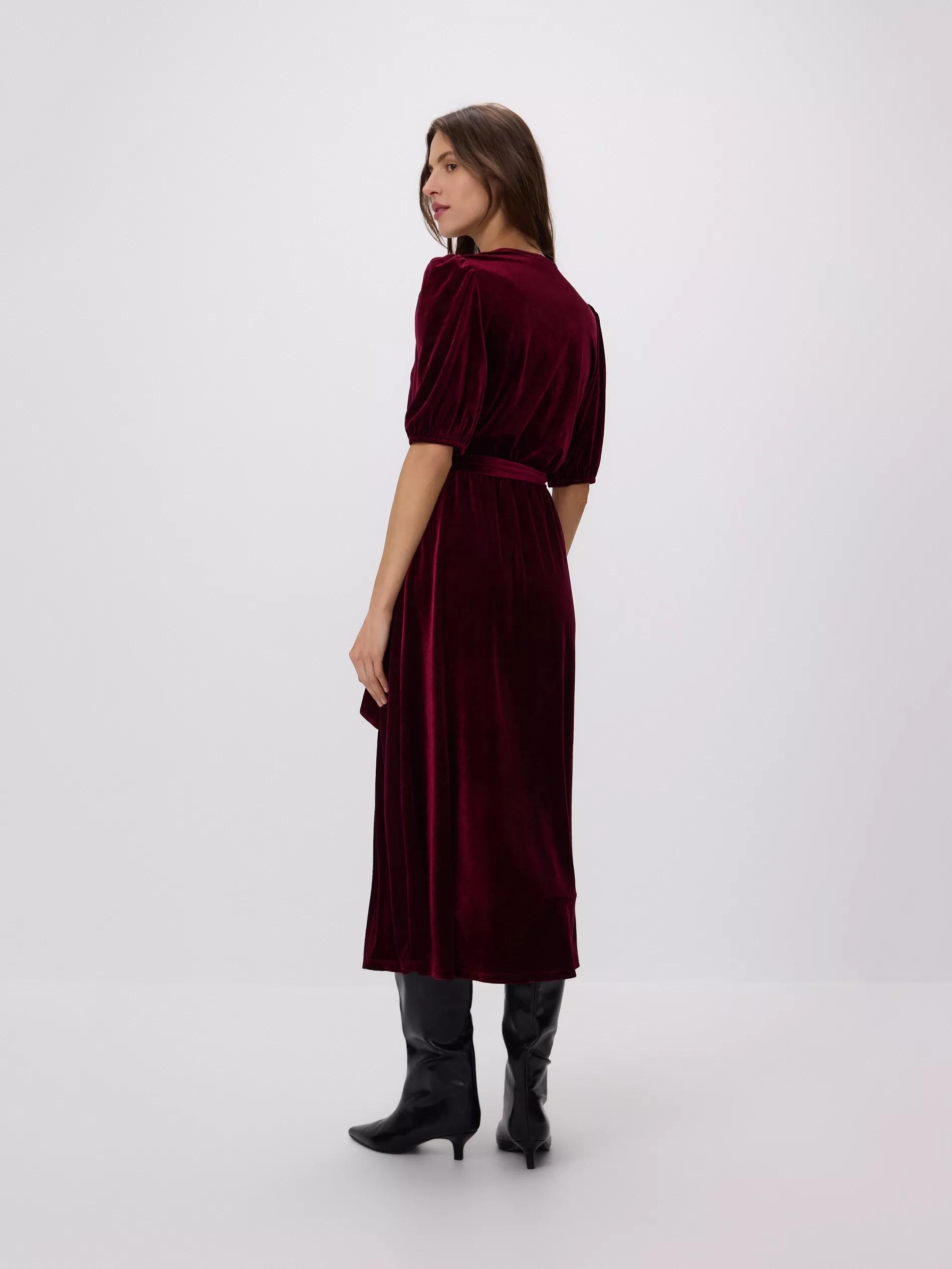 Burgundy Velour Midi Dress, Burgundy, large image number 3