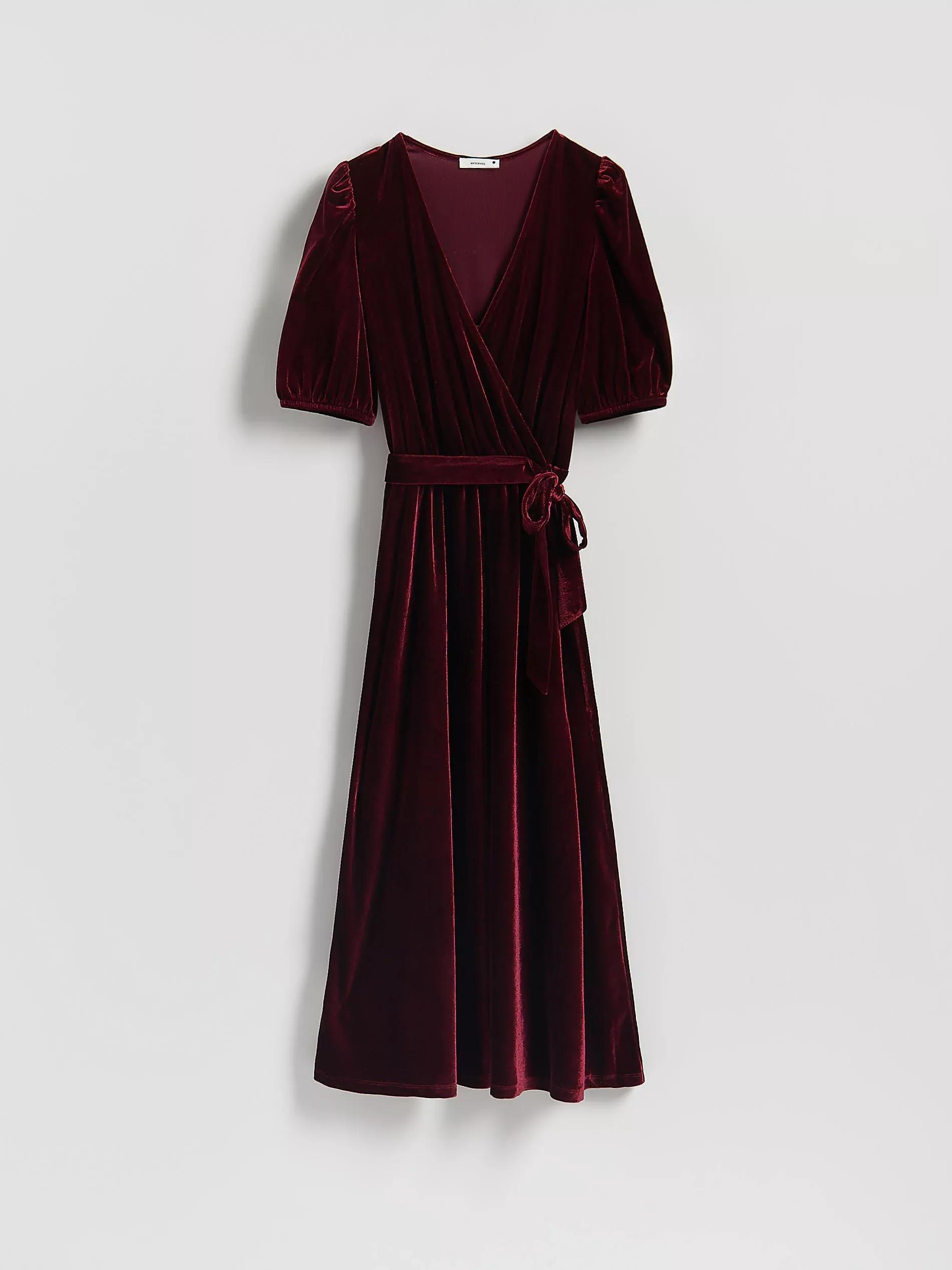 Burgundy Velour Midi Dress, Burgundy, large image number 4