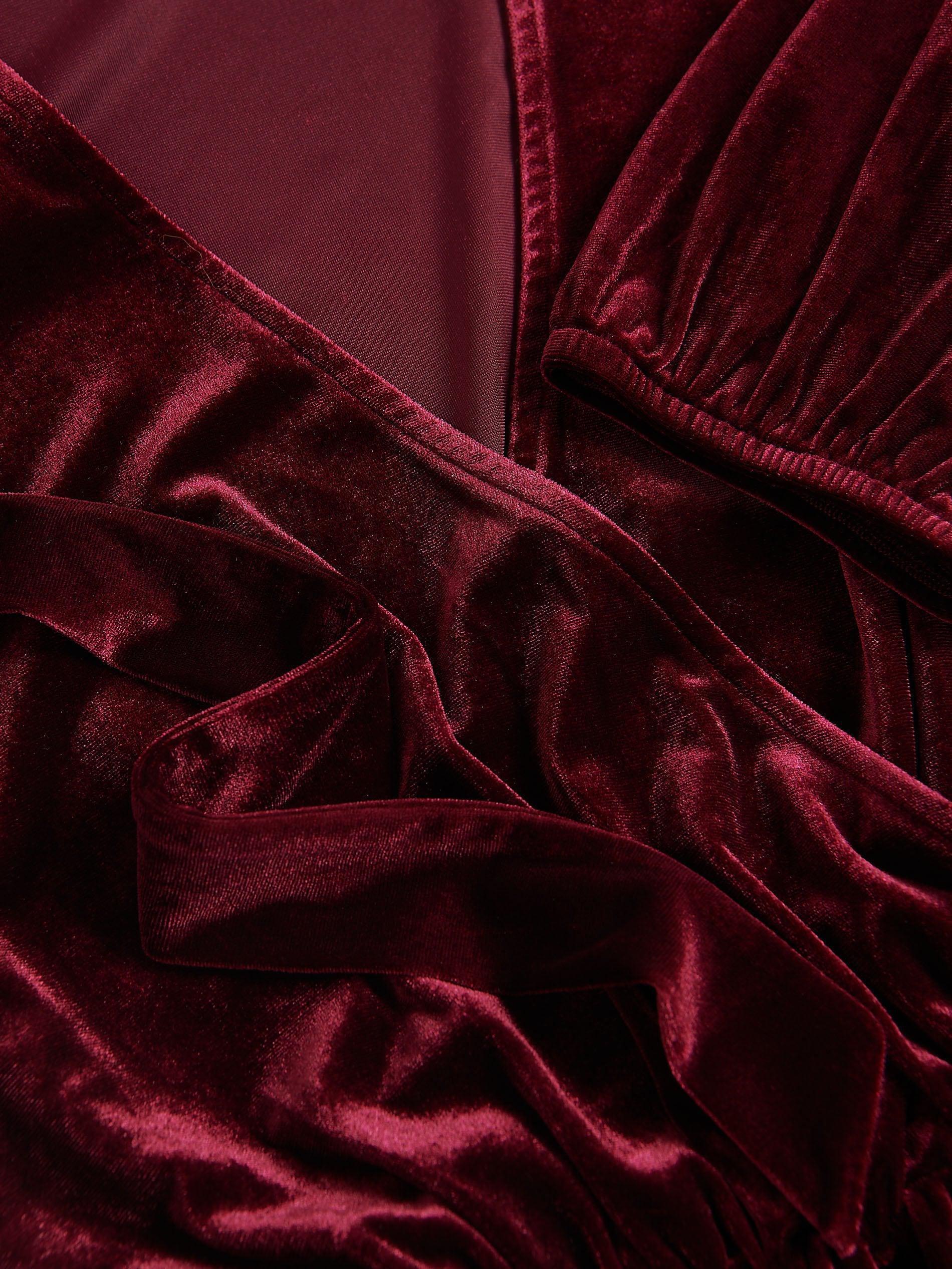 Burgundy Velour Midi Dress, Burgundy, large image number 5