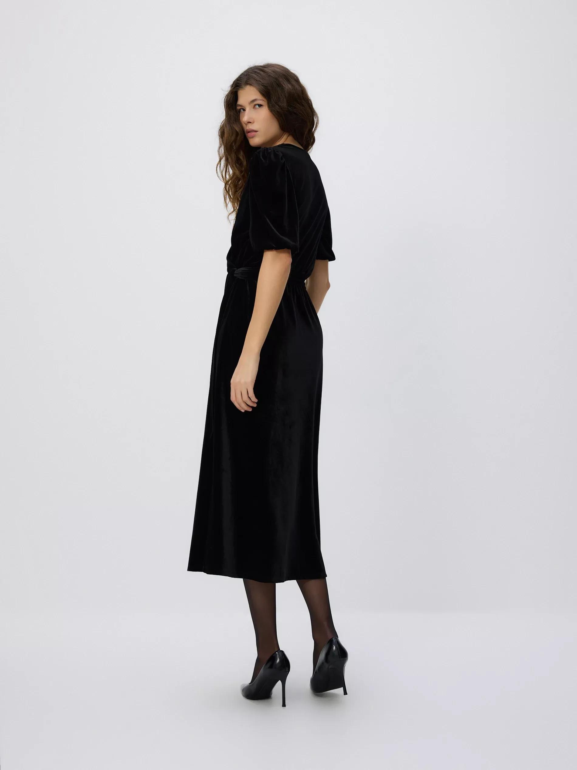 Black Velour Midi Dress, Black, large image number 3