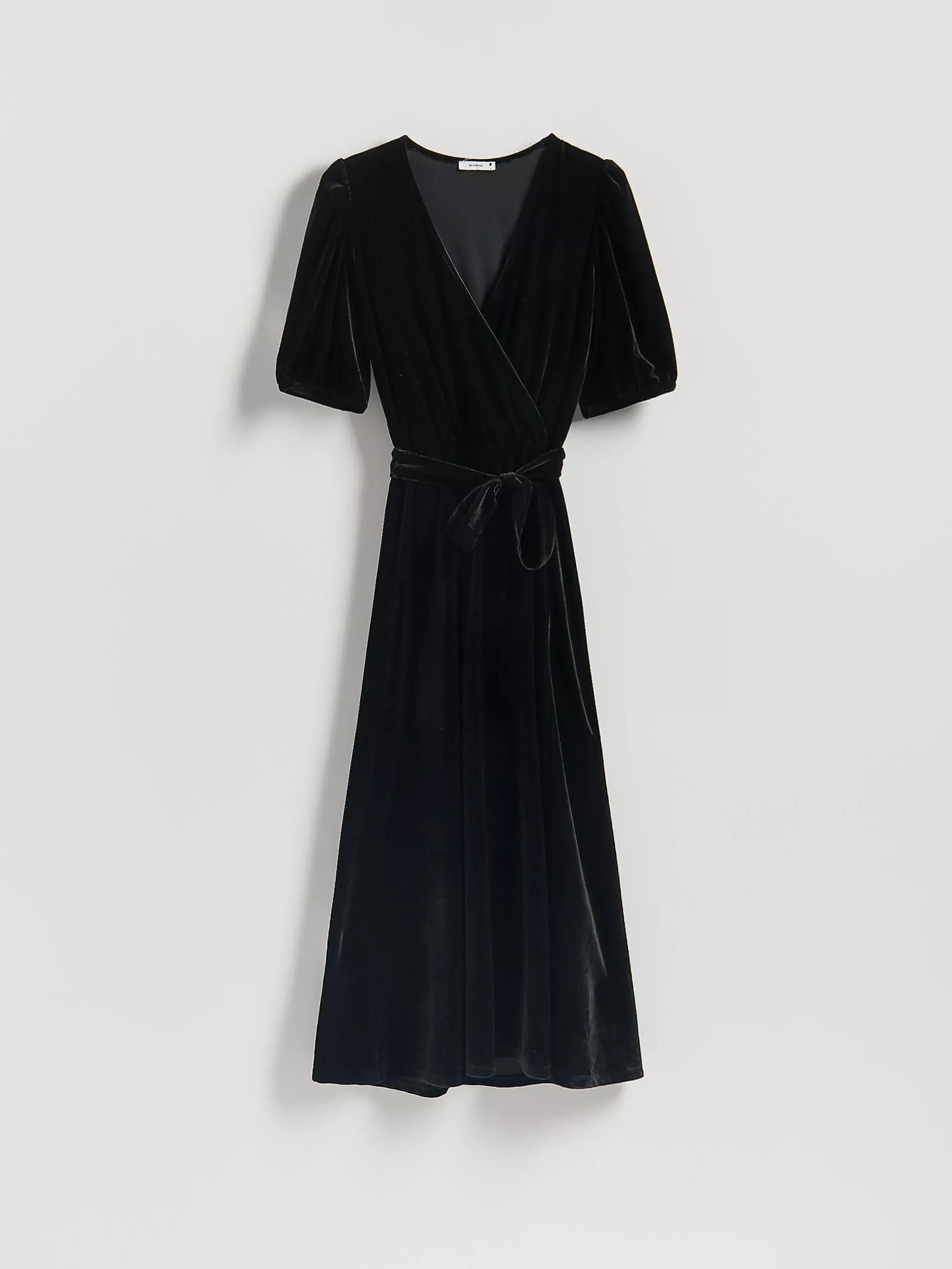 Black Velour Midi Dress, Black, large image number 4