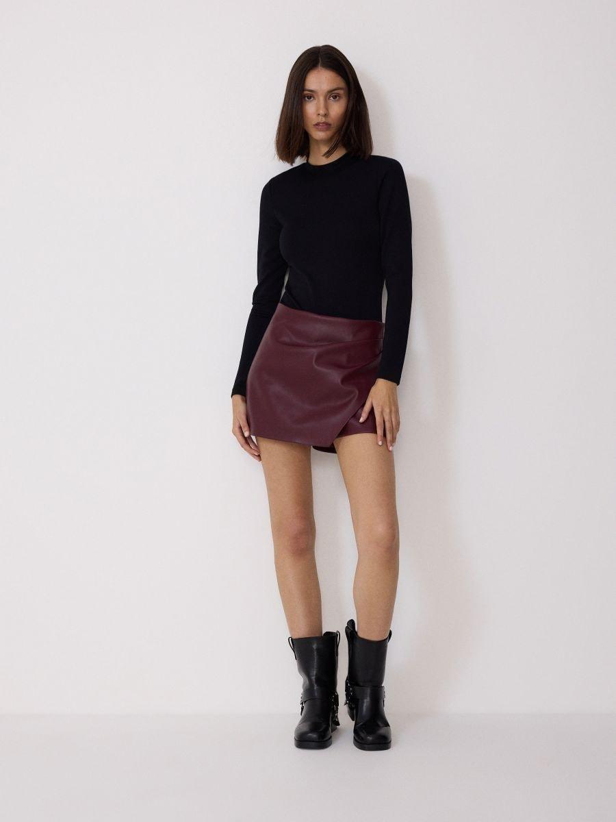 Maroon Eco Leather Tennis Skirt, , large image number 1