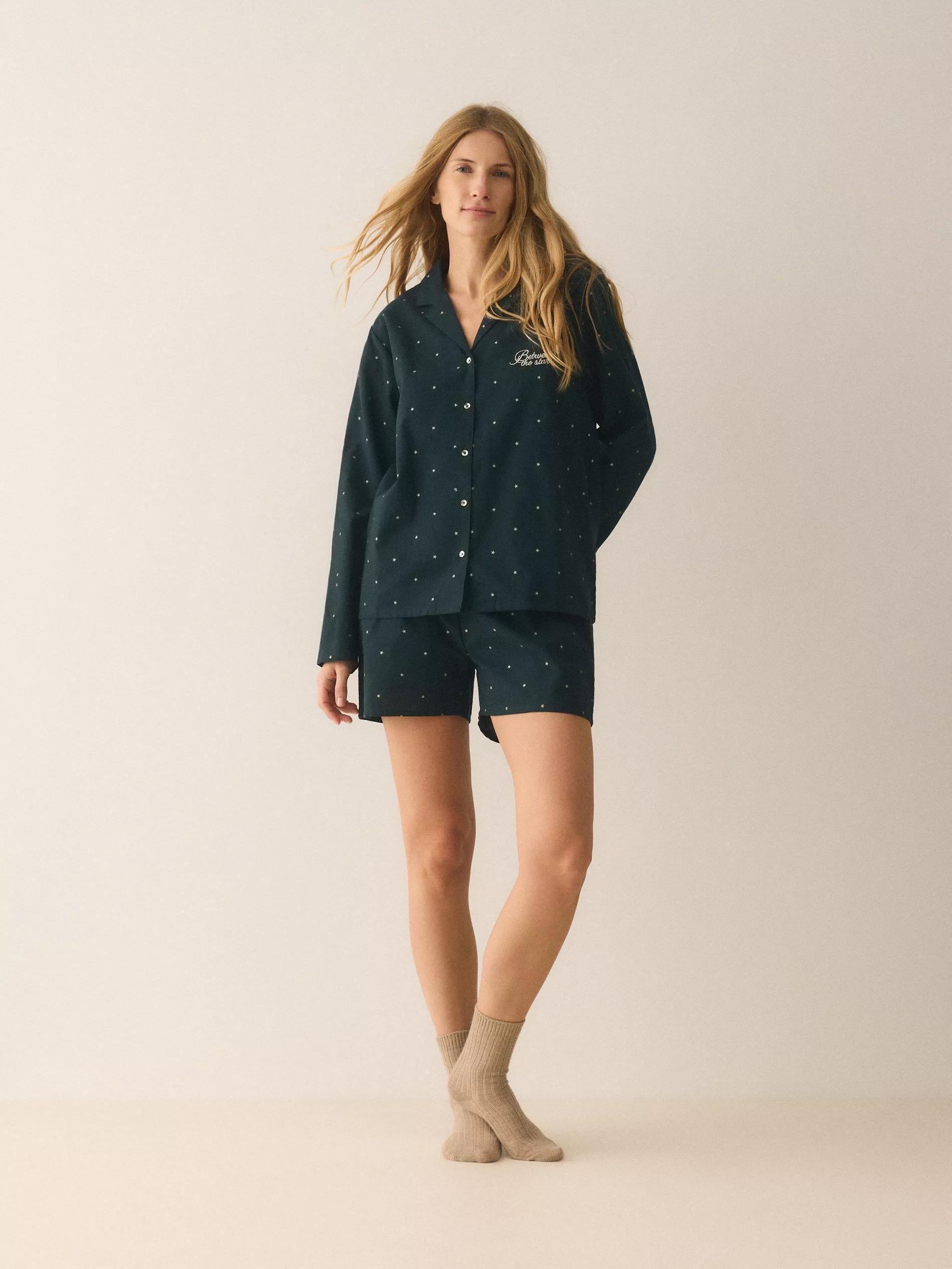 Green Christmas Motif Pyjama Set, Khaki, large image number 0