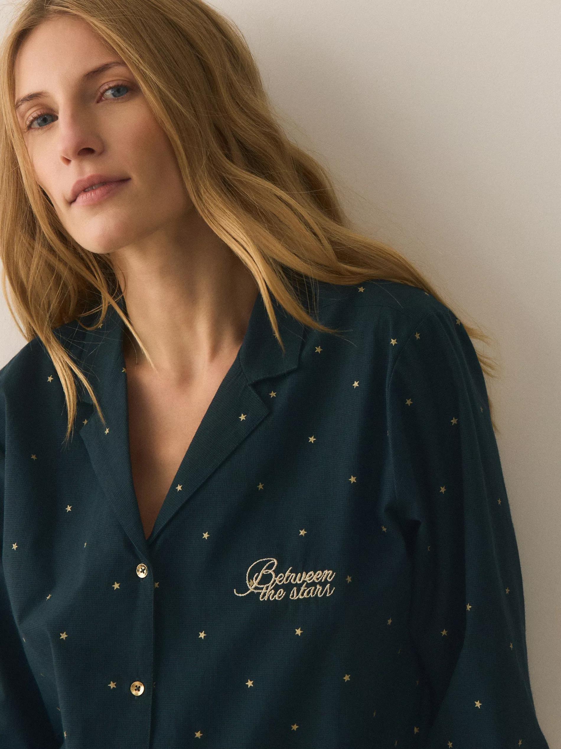 Green Christmas Motif Pyjama Set, Khaki, large image number 1