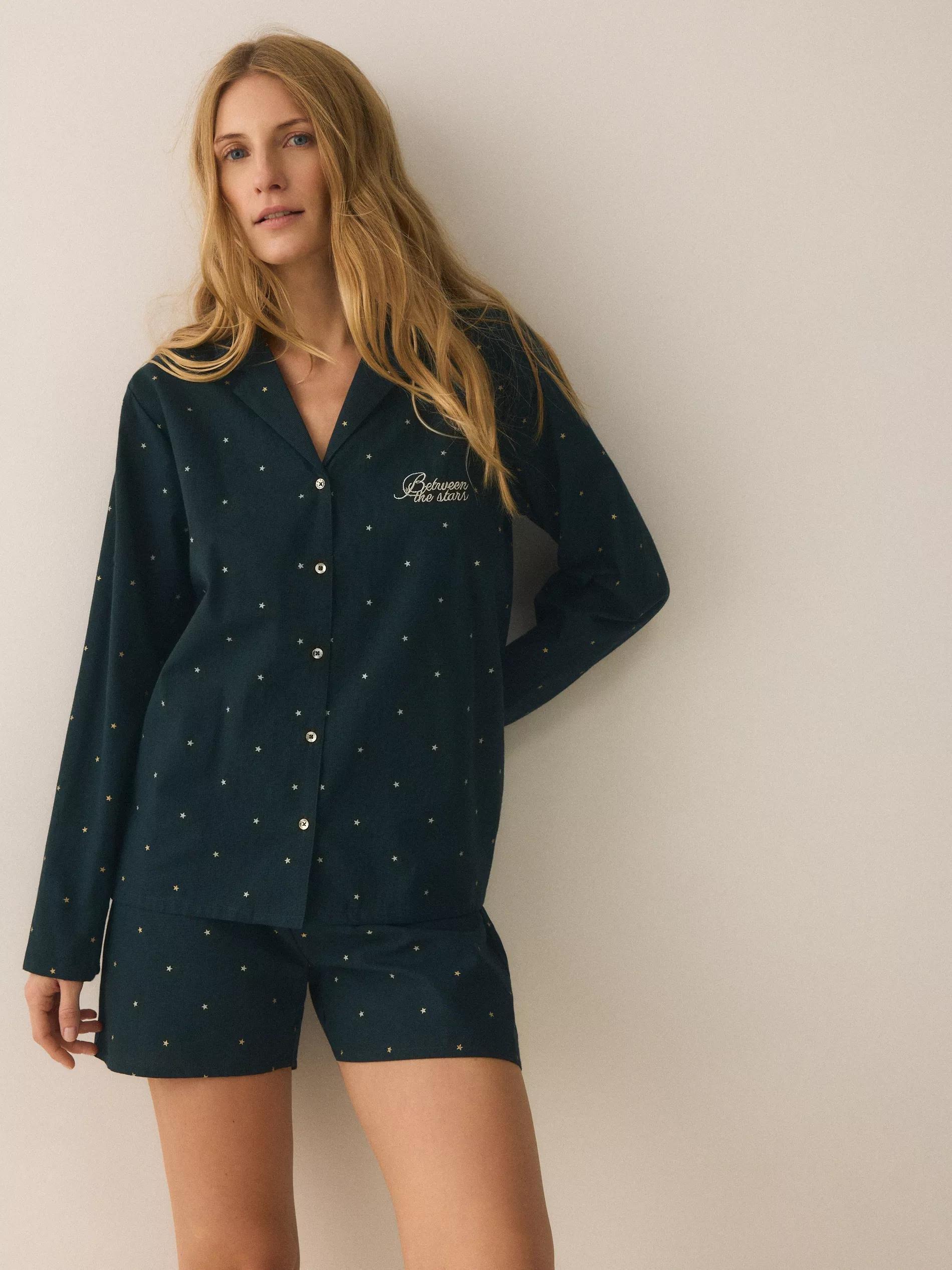 Green Christmas Motif Pyjama Set, Khaki, large image number 3