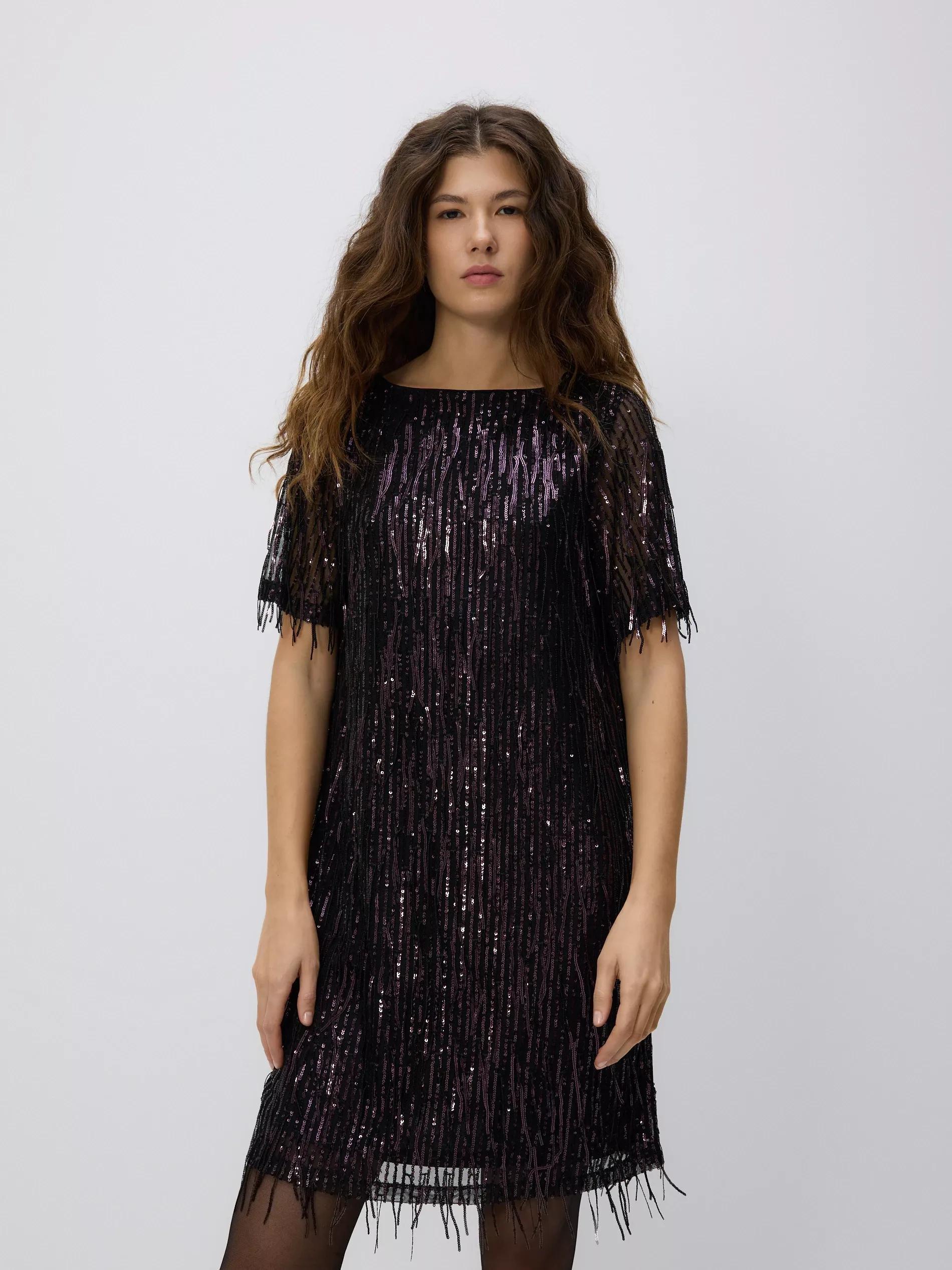 Purple Sequin Mini Dress, Purple, large image number 0