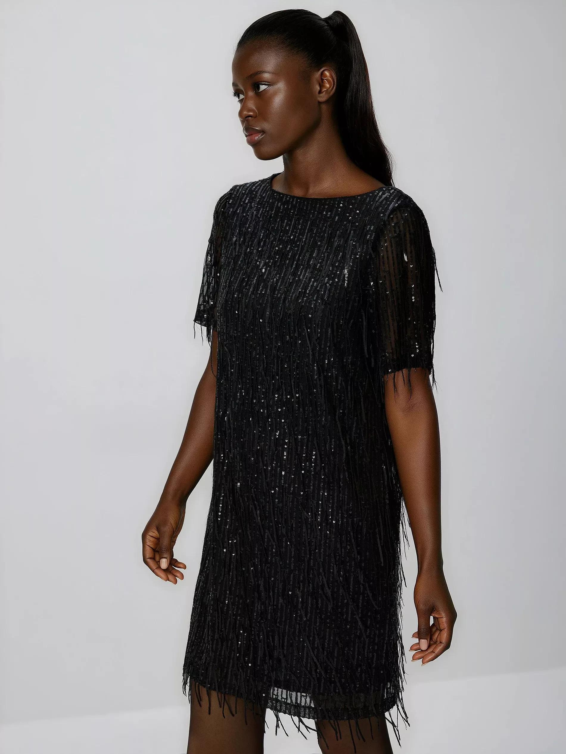 Black Sequin Mini Dress, Black, large image number 0