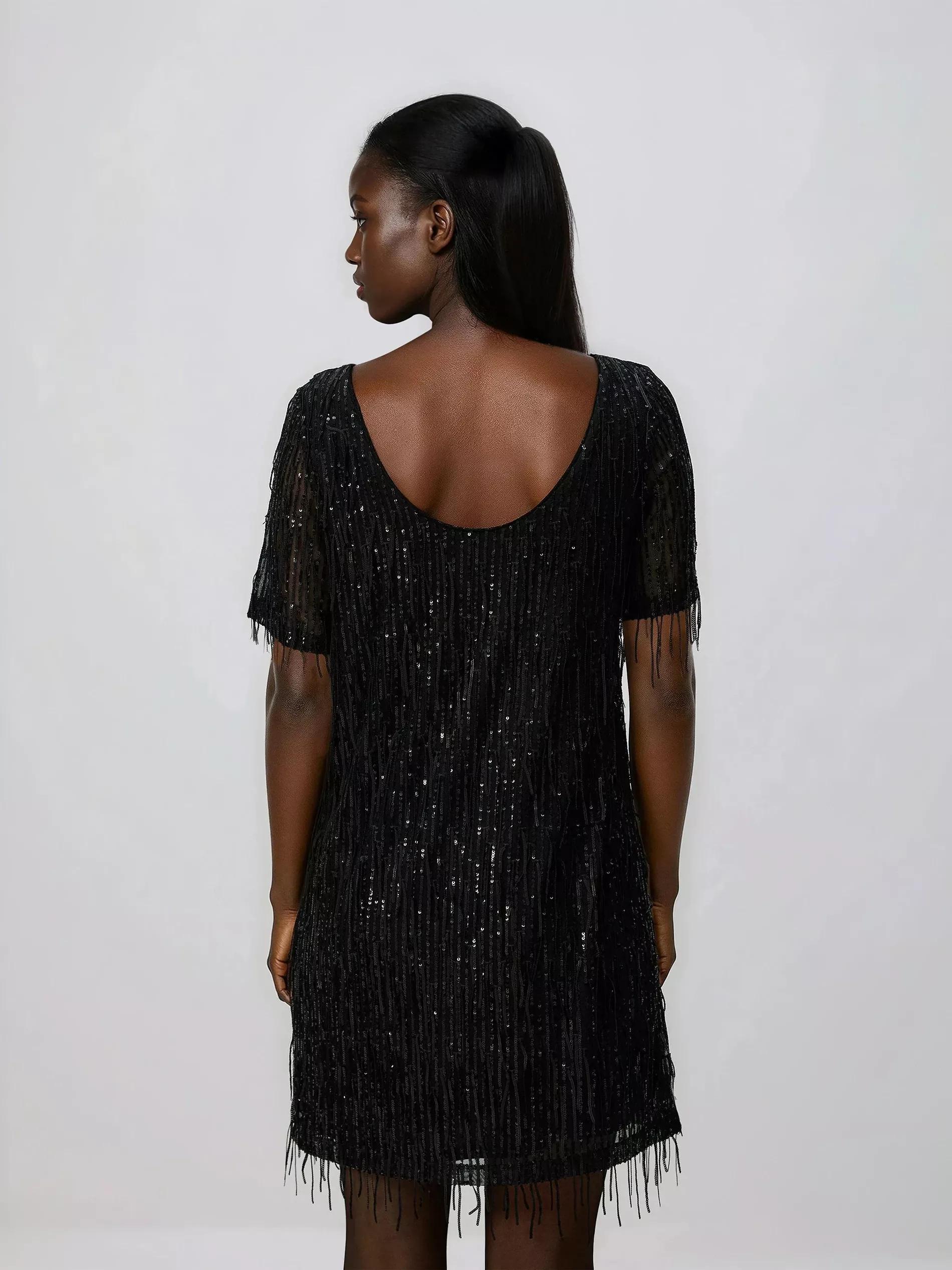 Black Sequin Mini Dress, Black, large image number 1