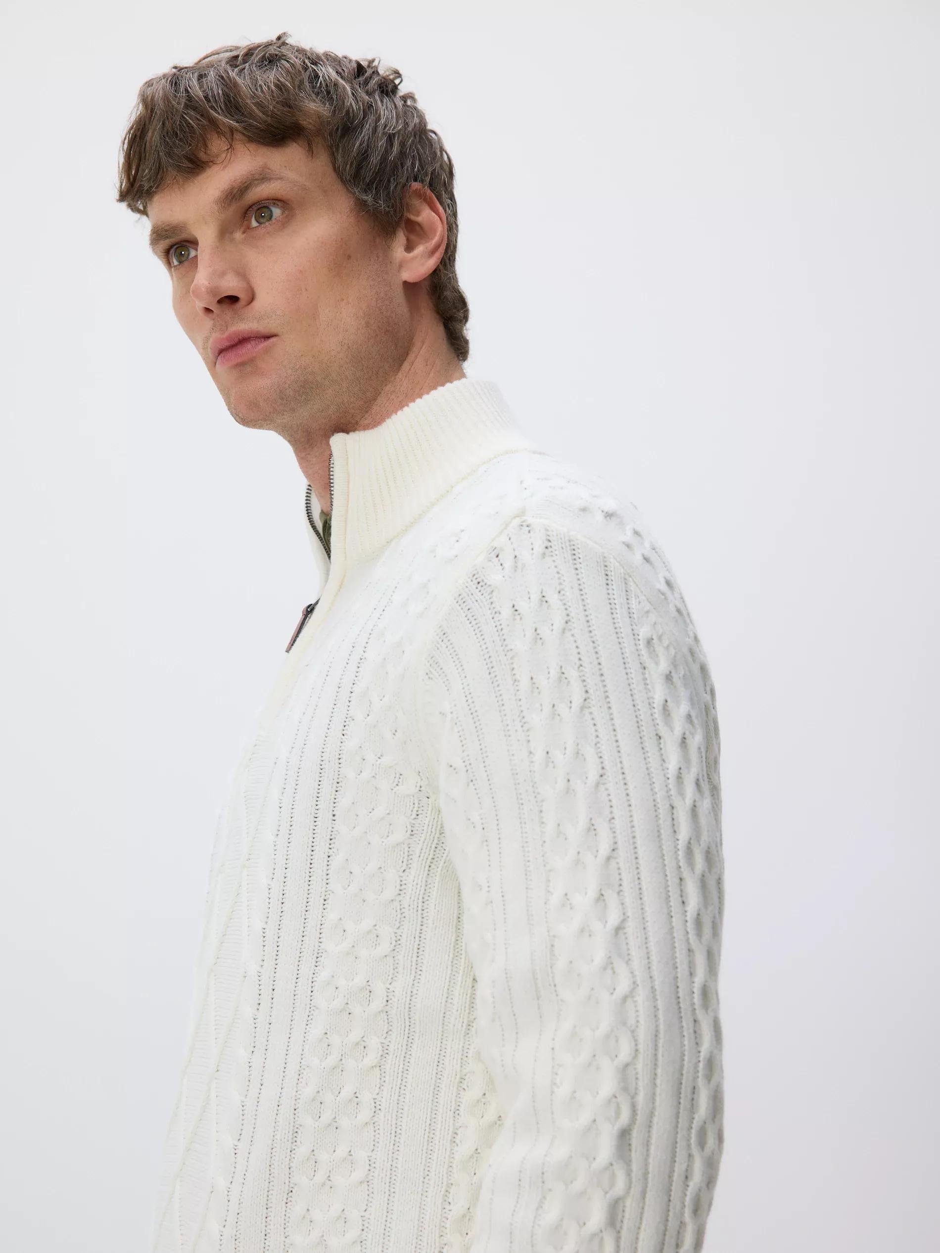 Cream Cable Knit Turtleneck, Ivory, large image number 0