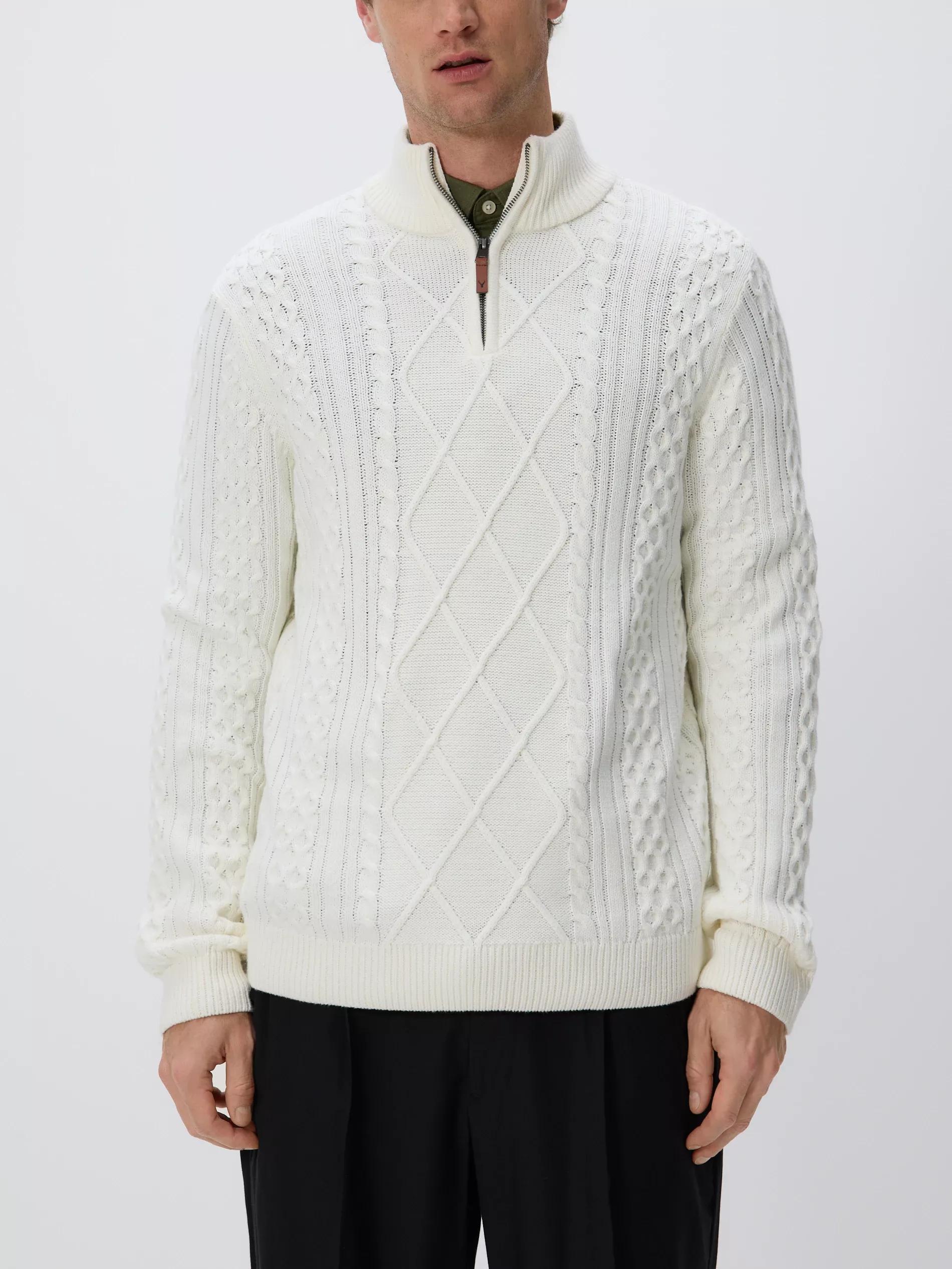Cream Cable Knit Turtleneck, Ivory, large image number 1