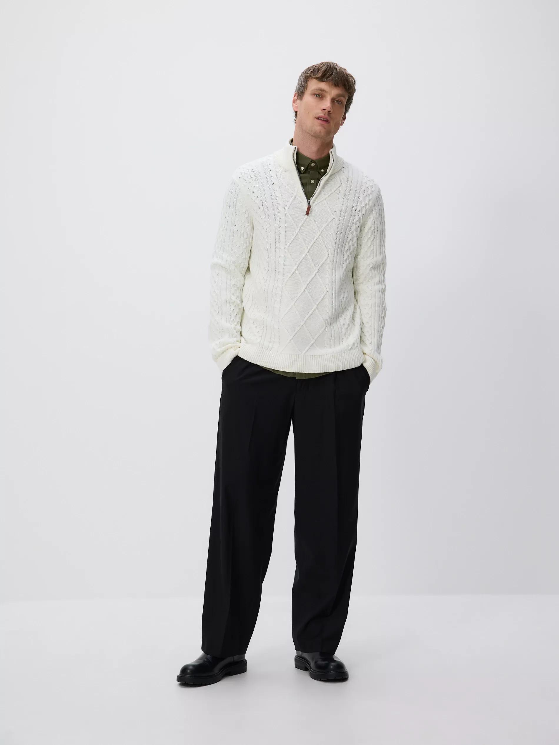 Cream Cable Knit Turtleneck, Ivory, large image number 2