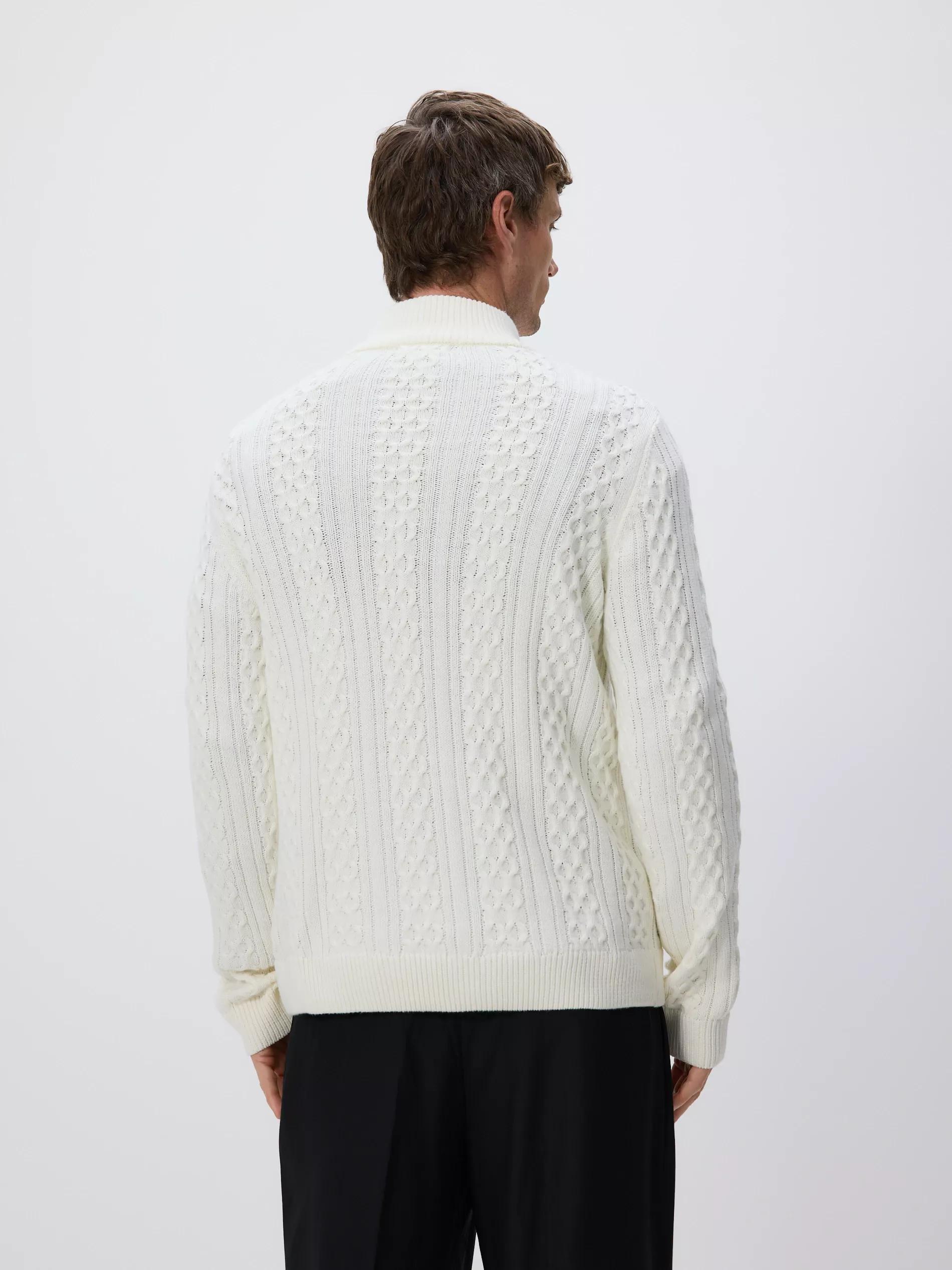 Cream Cable Knit Turtleneck, Ivory, large image number 3