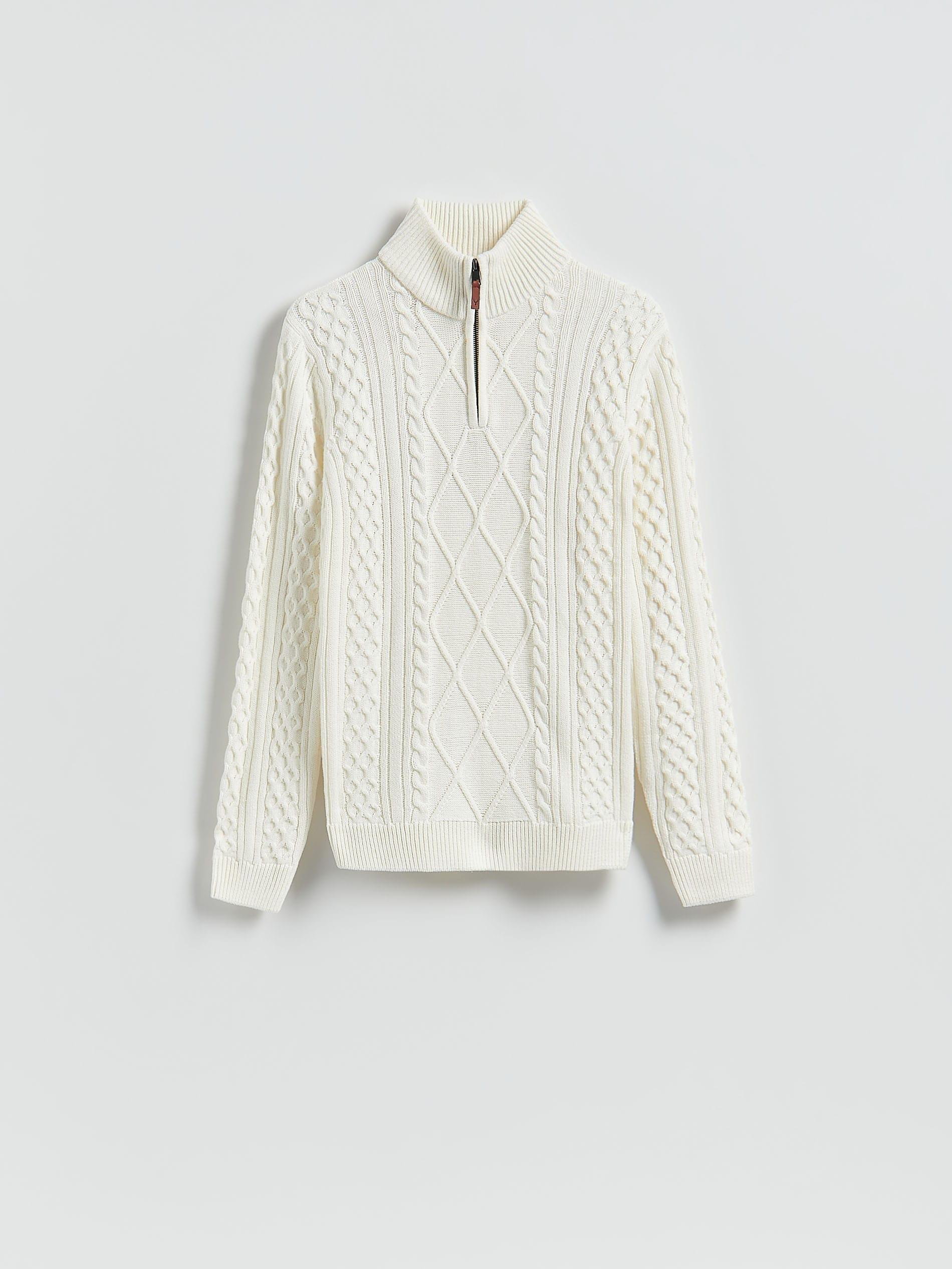 Cream Cable Knit Turtleneck, Ivory, large image number 4