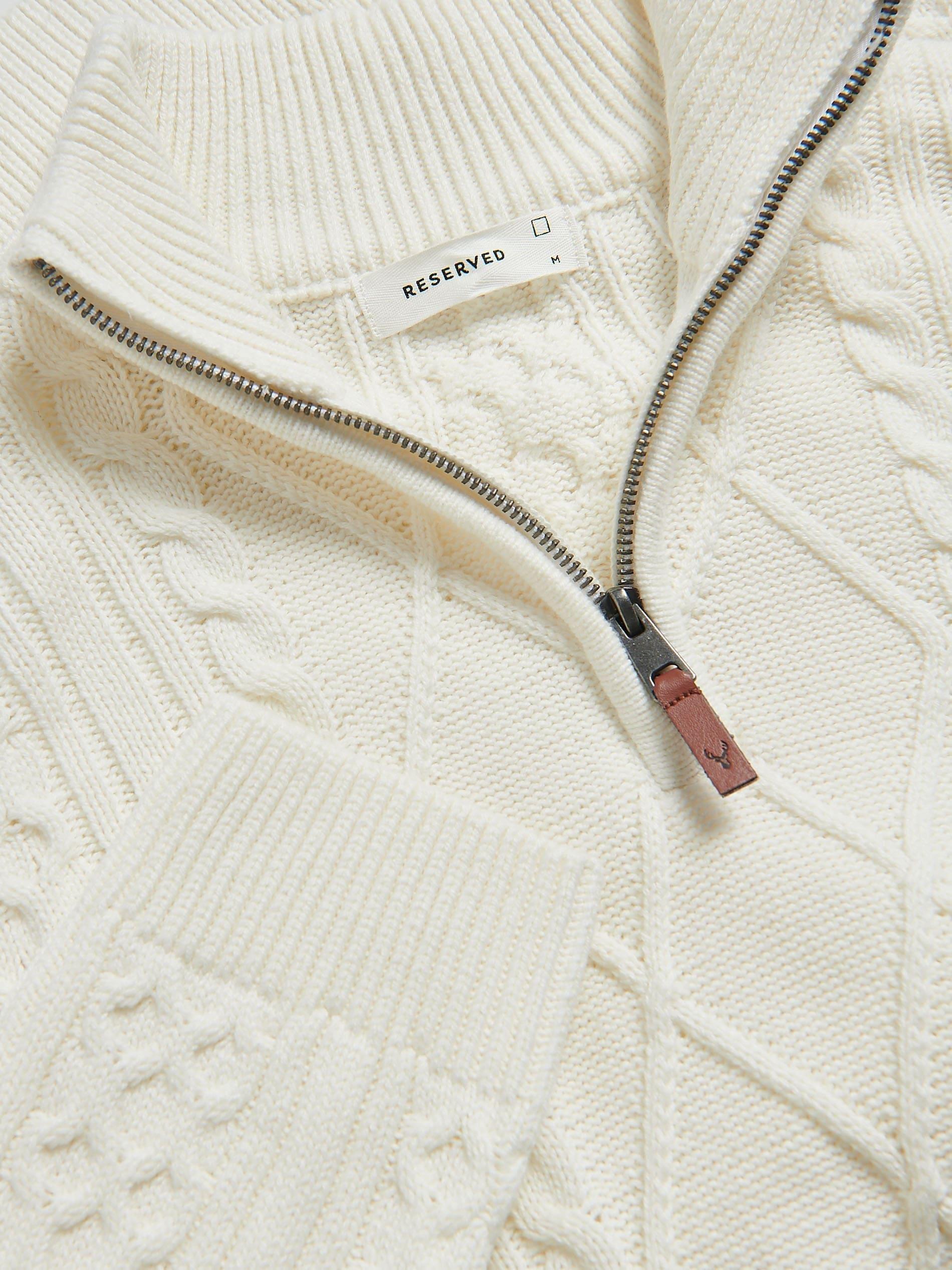 Cream Cable Knit Turtleneck, Ivory, large image number 5