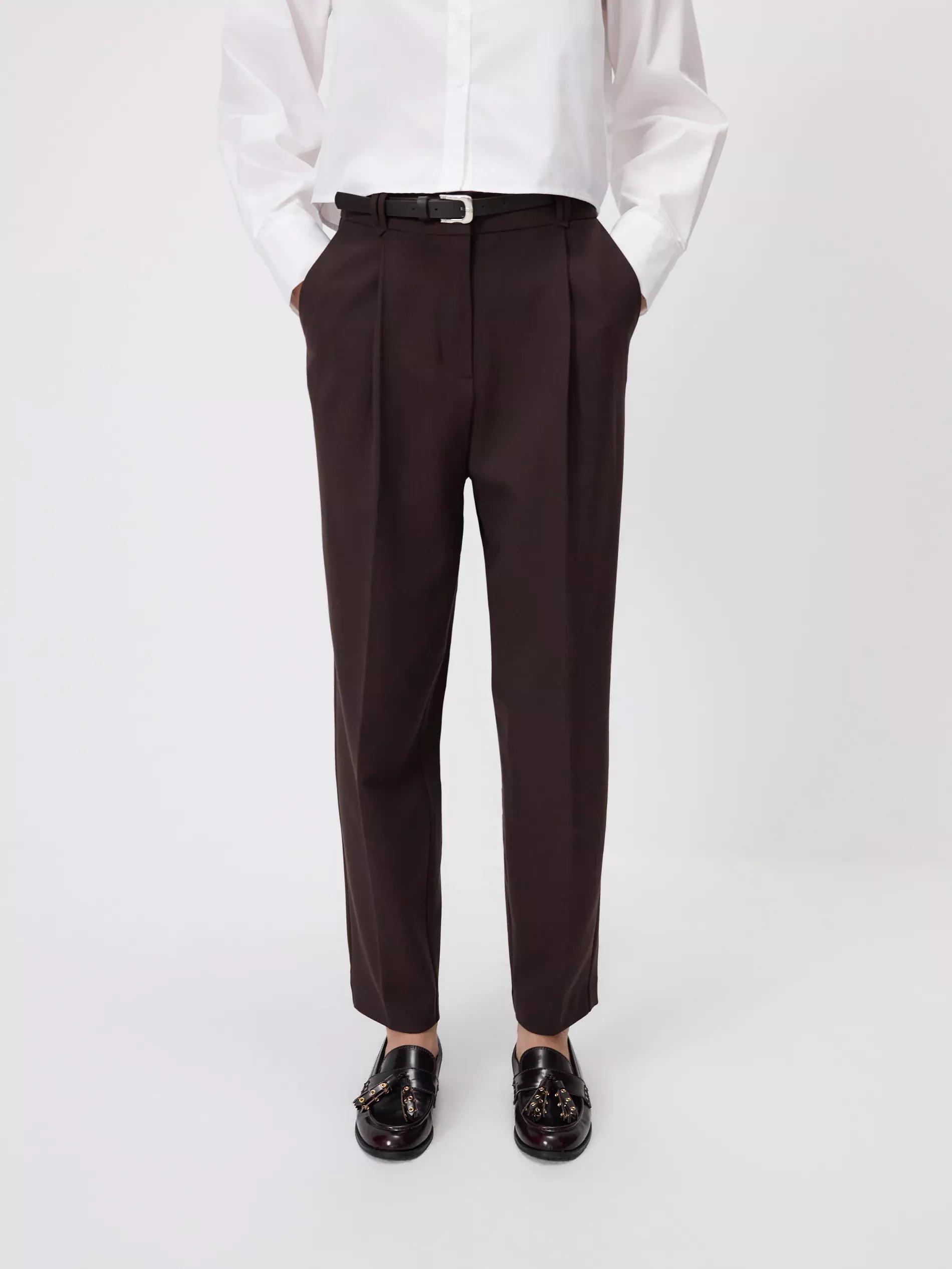 Brown Cigarette Trousers With Belt, Brown, medium