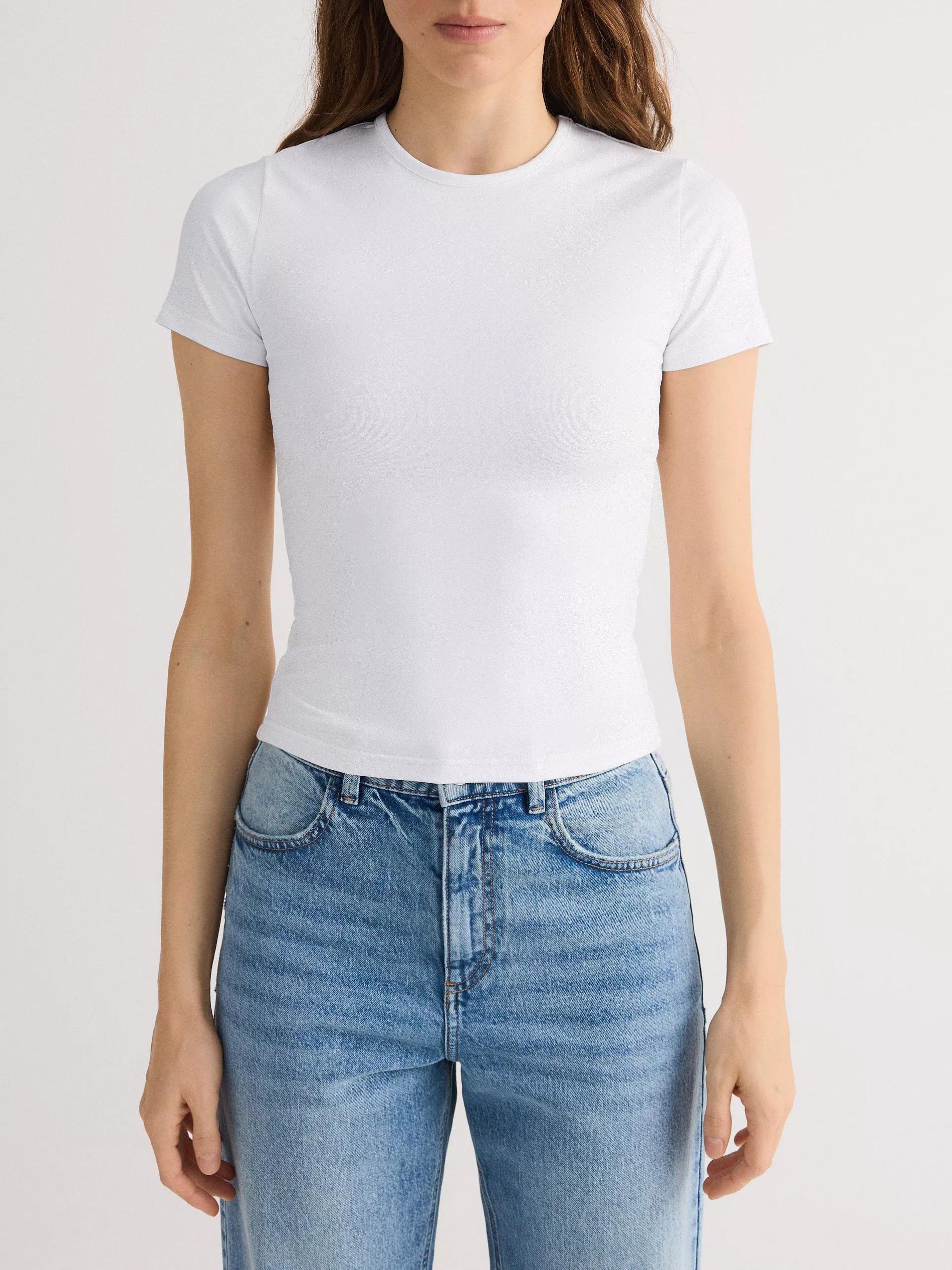 White Plain Basic Athleisure T-Shirt, , large image number 1