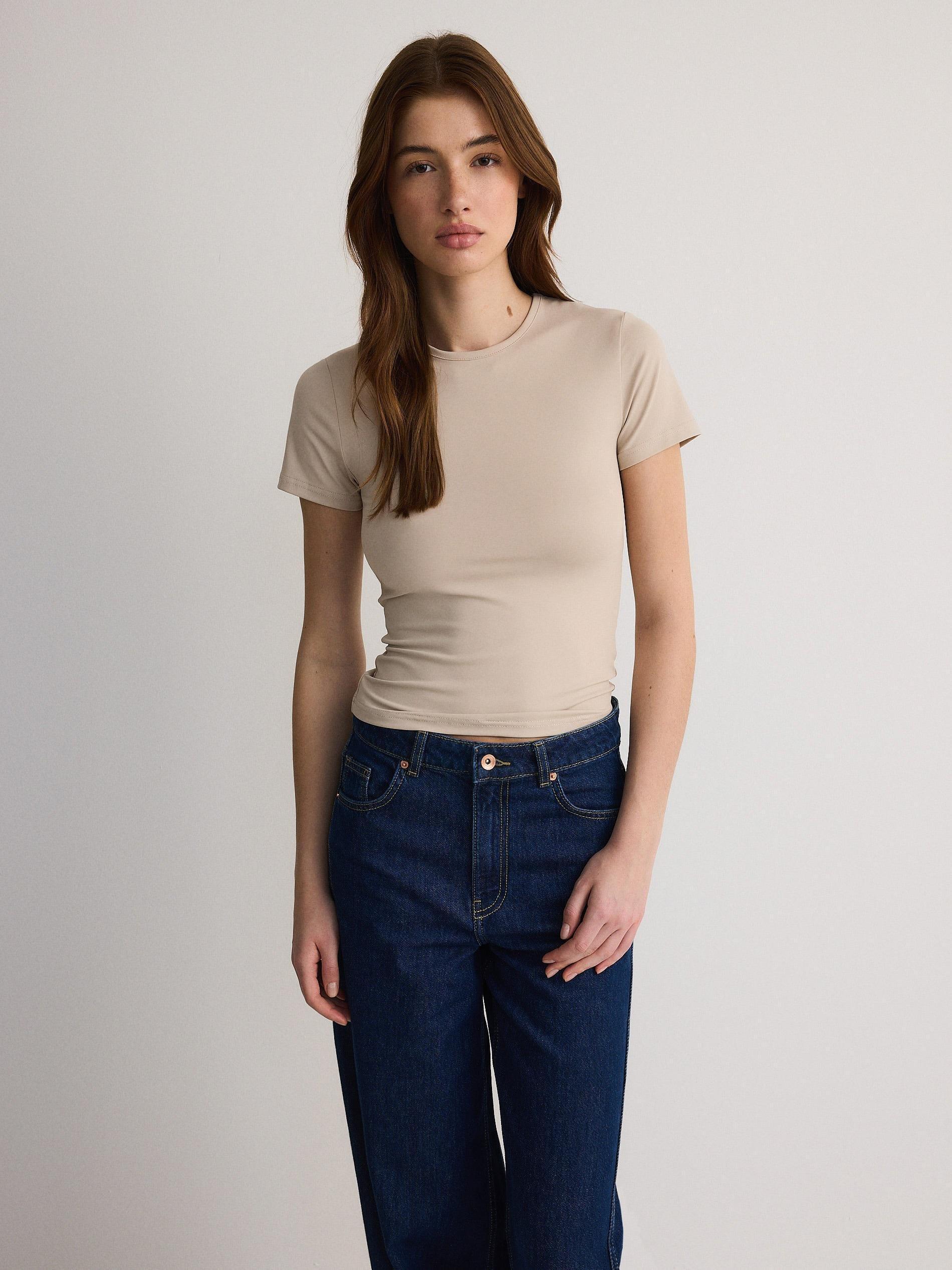 Beige Plain Basic Athleisure T-Shirt, , large image number 2