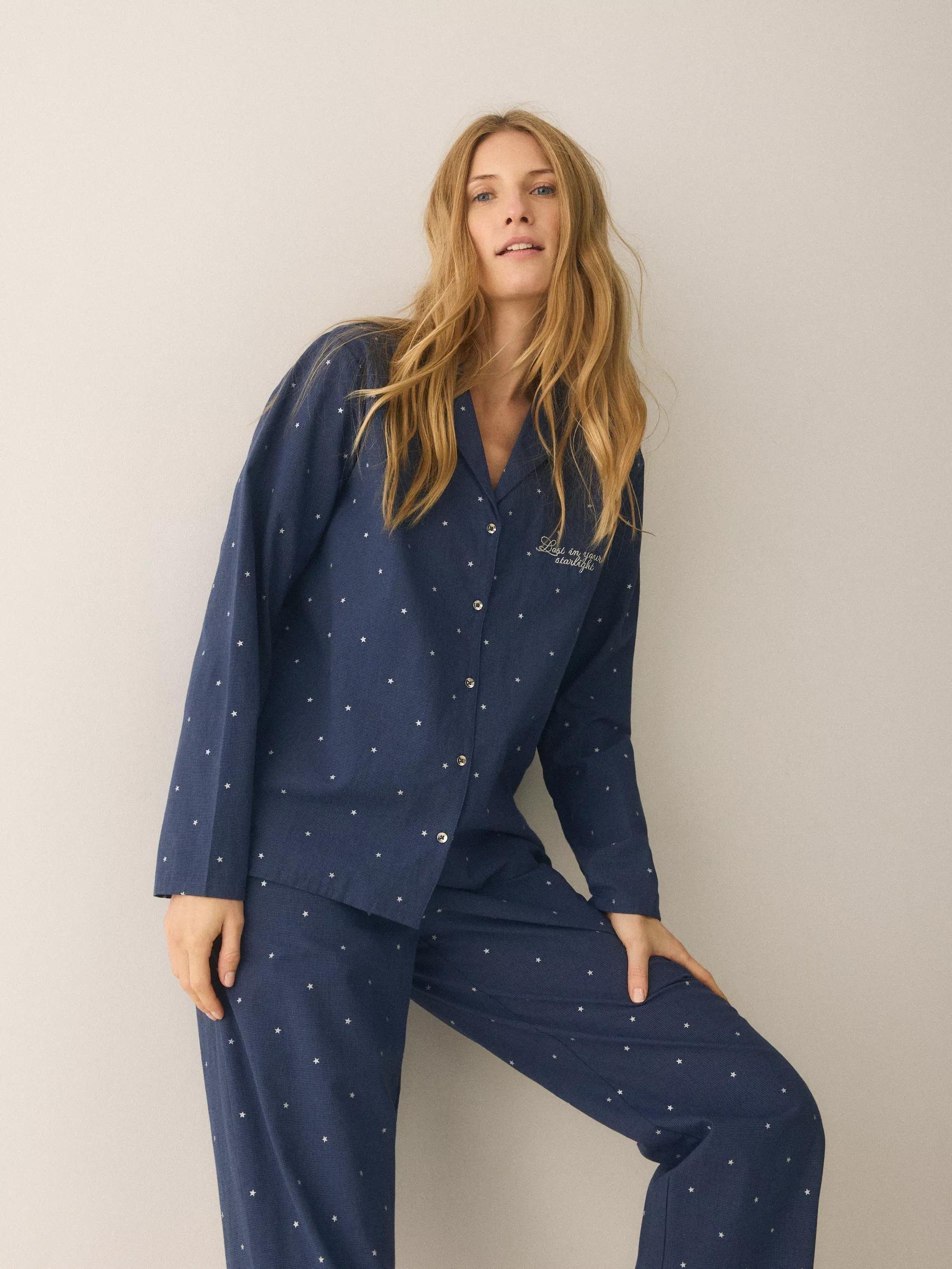 Navy Two Piece Cotton Pyjama Set, Navy, large image number 0