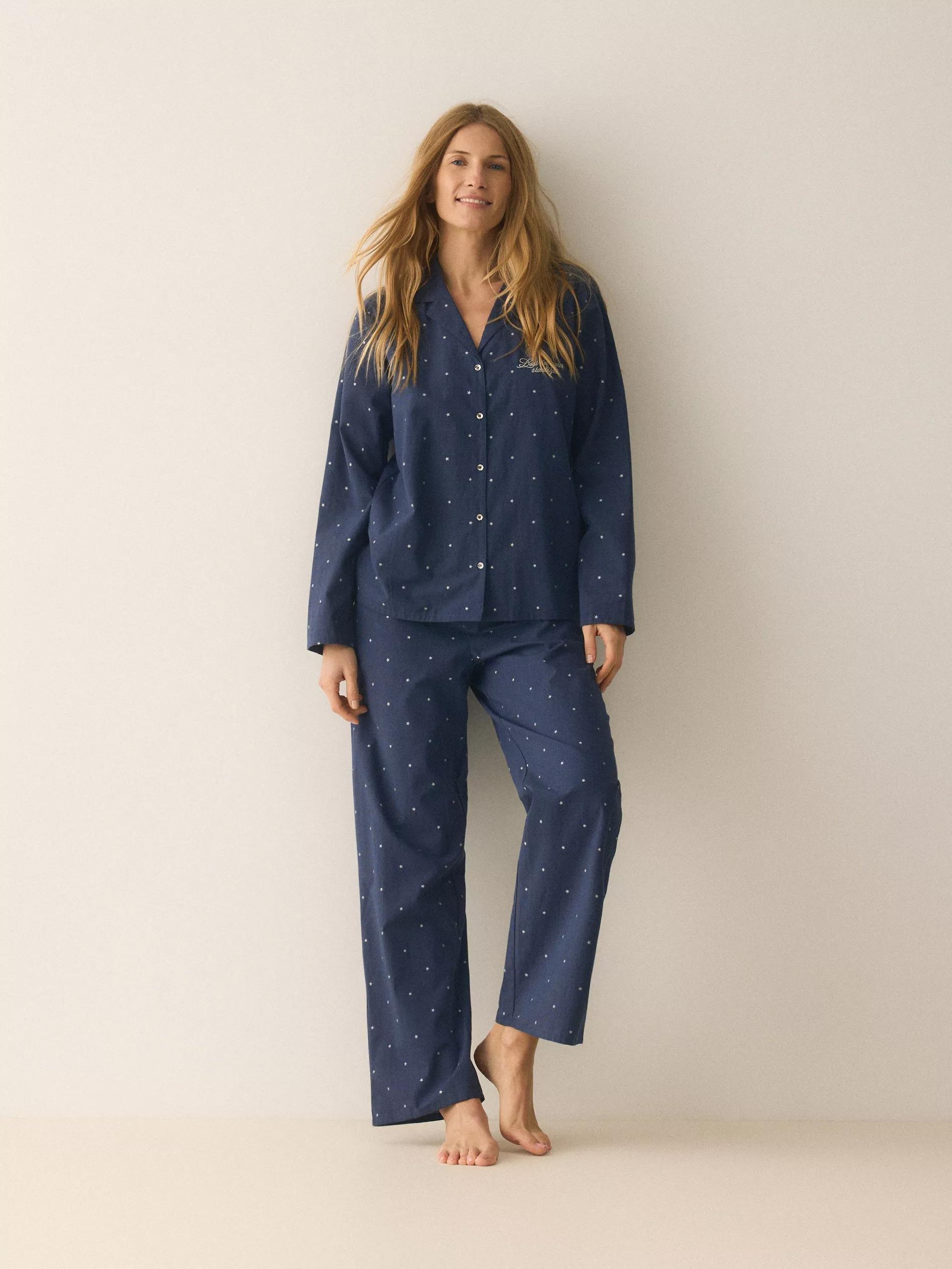 Navy Two Piece Cotton Pyjama Set, Navy, large image number 1