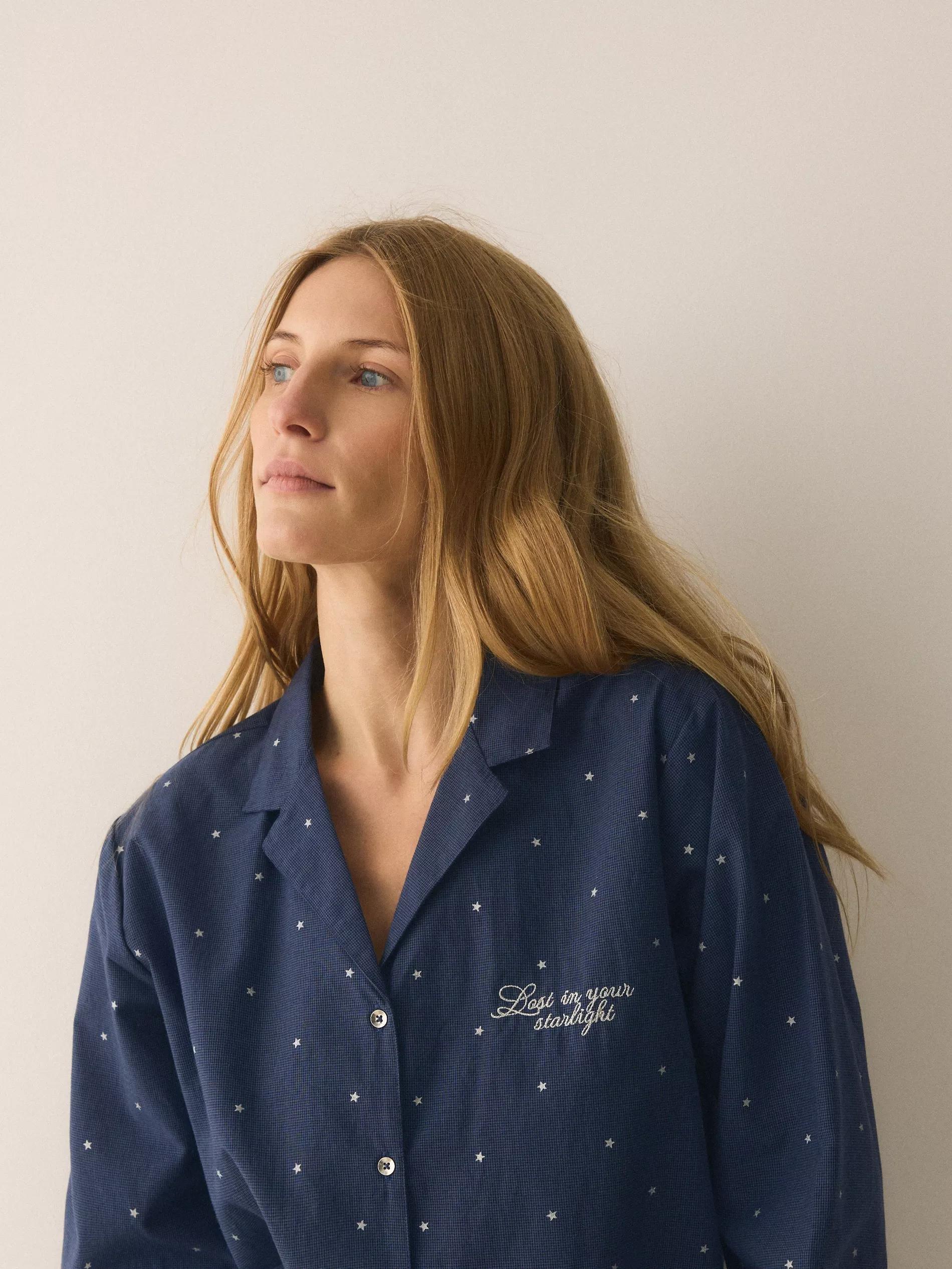 Navy Two Piece Cotton Pyjama Set, Navy, large image number 2