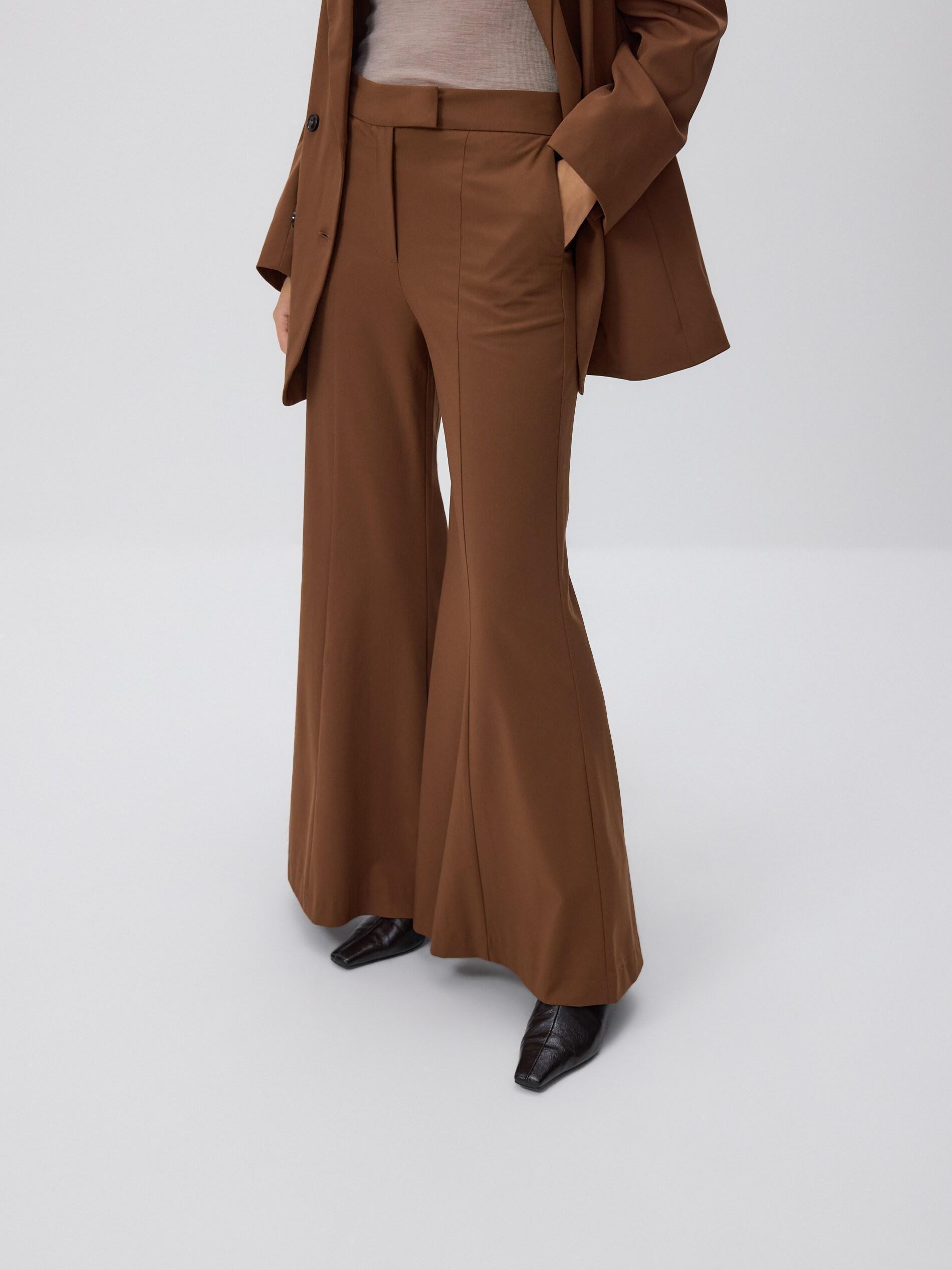 Brown Wide Leg Trousers, Brown, large image number 1
