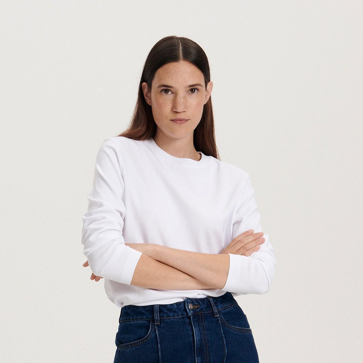 White Long Sleeve Cotton T-Shirt, White, medium