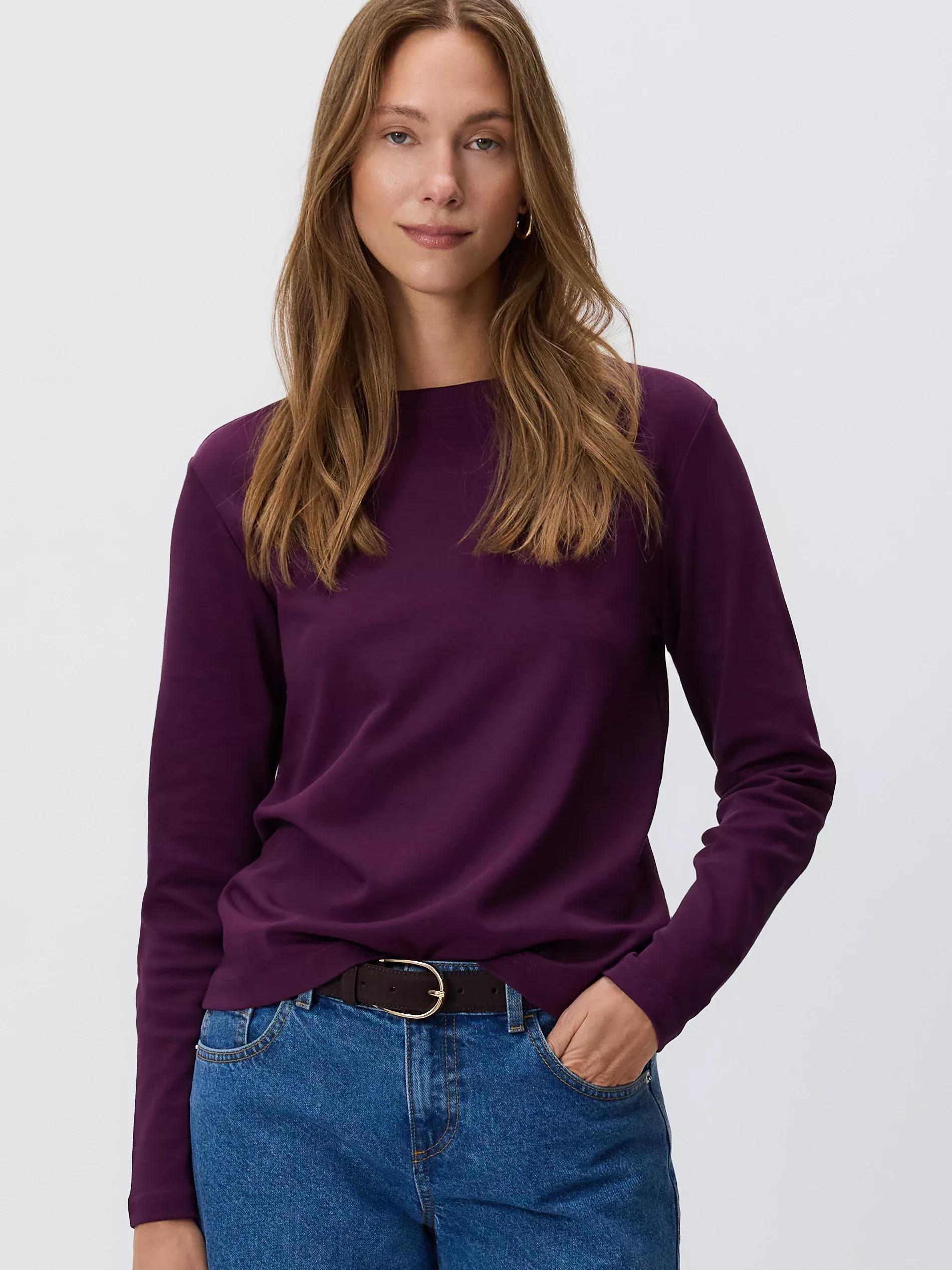 Purple Mercerised Cotton Rich Long Sleeve T-Shirt, Purple, medium