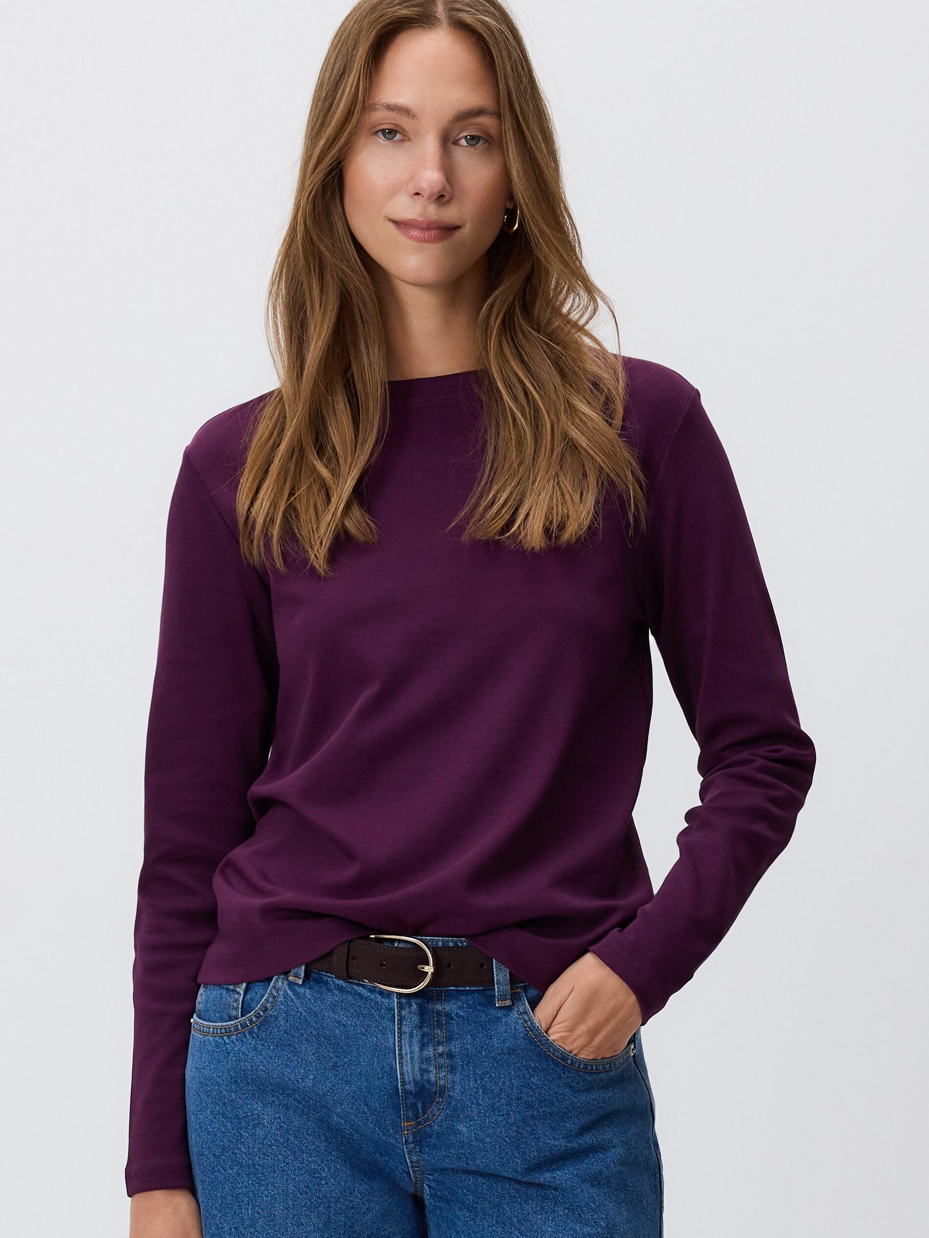 Purple Mercerised Cotton Rich Long Sleeve T-Shirt, Purple, large image number 2