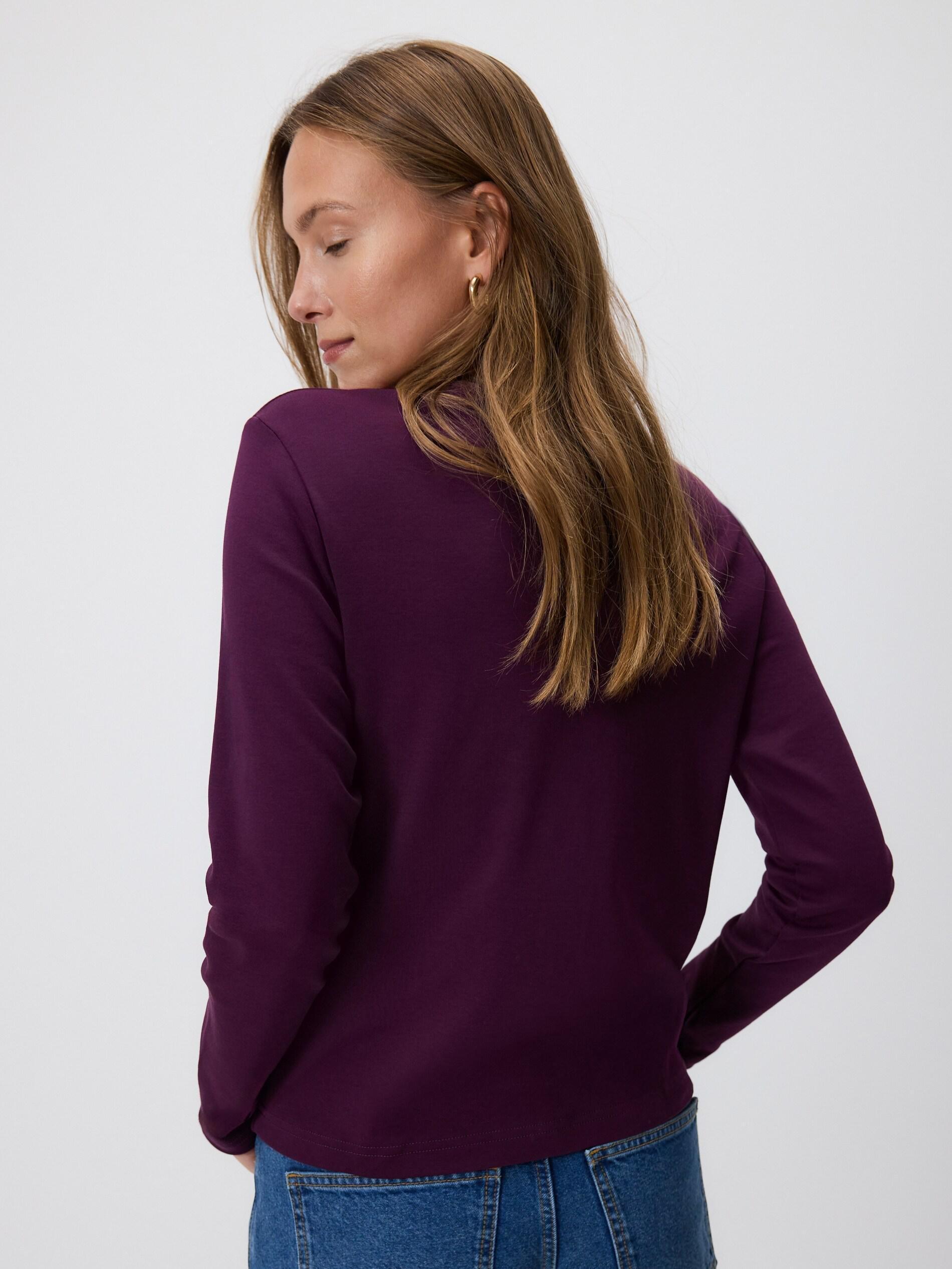 Purple Mercerised Cotton Rich Long Sleeve T-Shirt, Purple, large image number 3