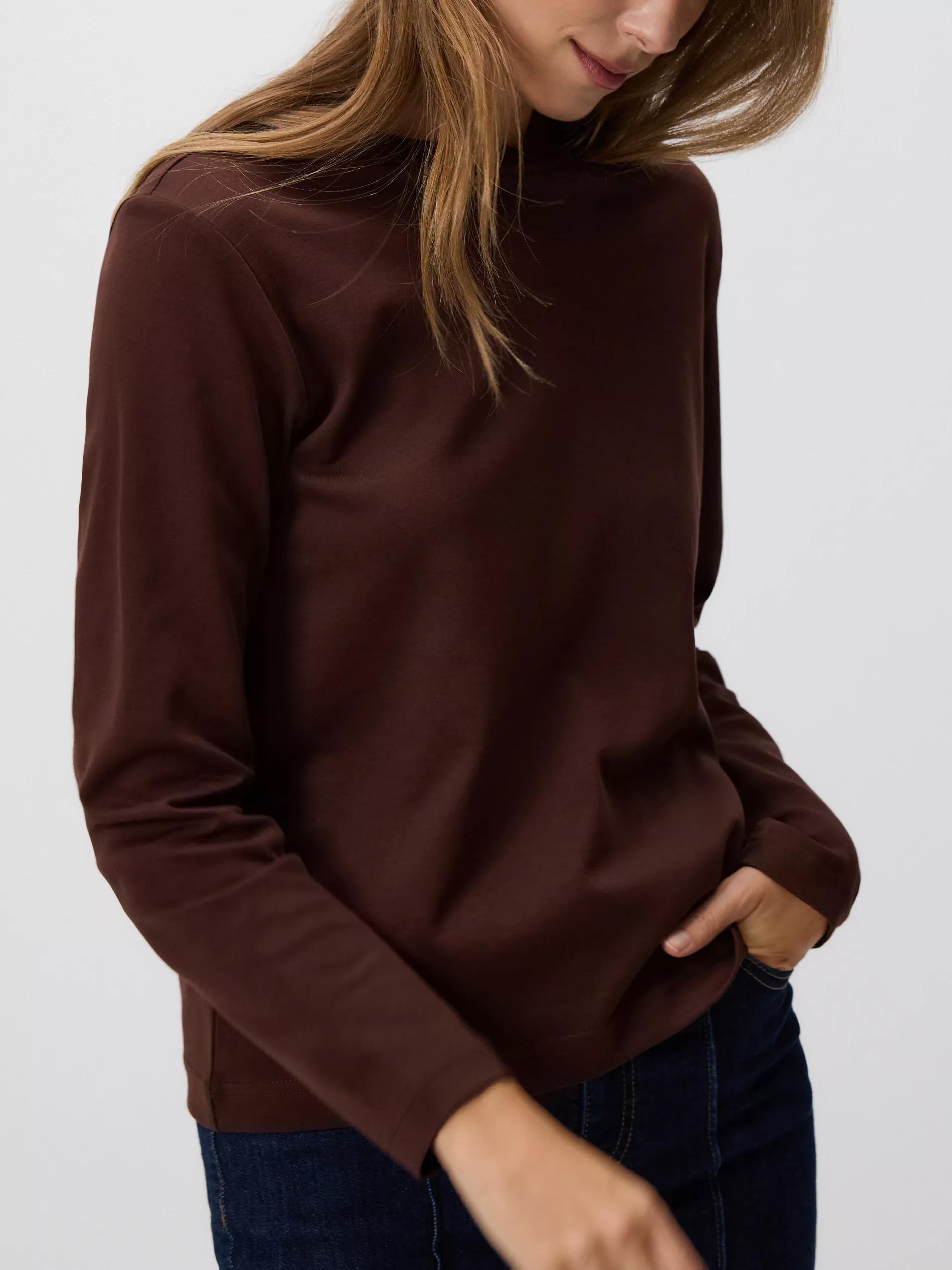 Brown Mercerised Cotton Rich Long Sleeve T-Shirt, Brown, medium