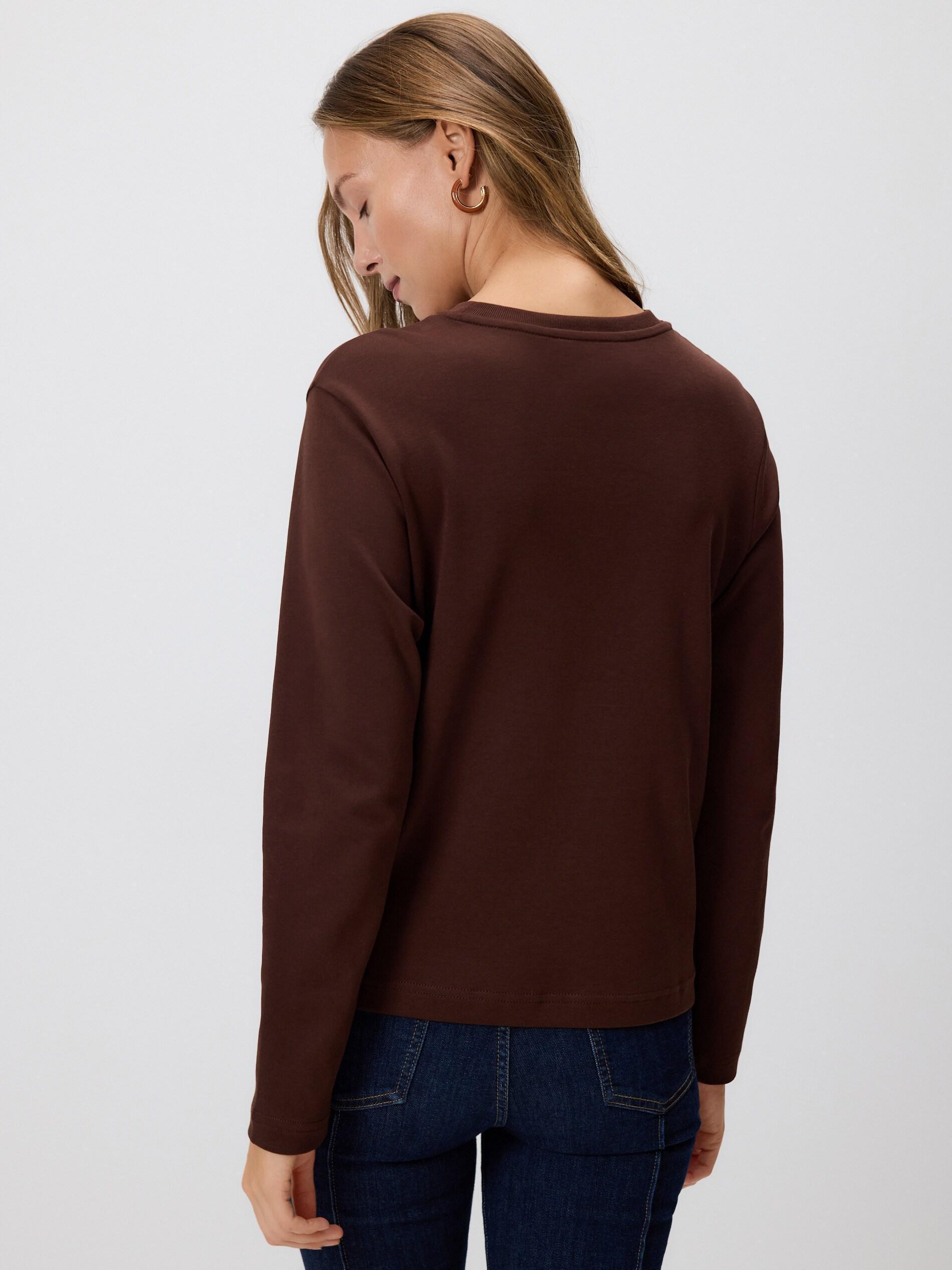 Brown Mercerised Cotton Rich Long Sleeve T-Shirt, Brown, large image number 3