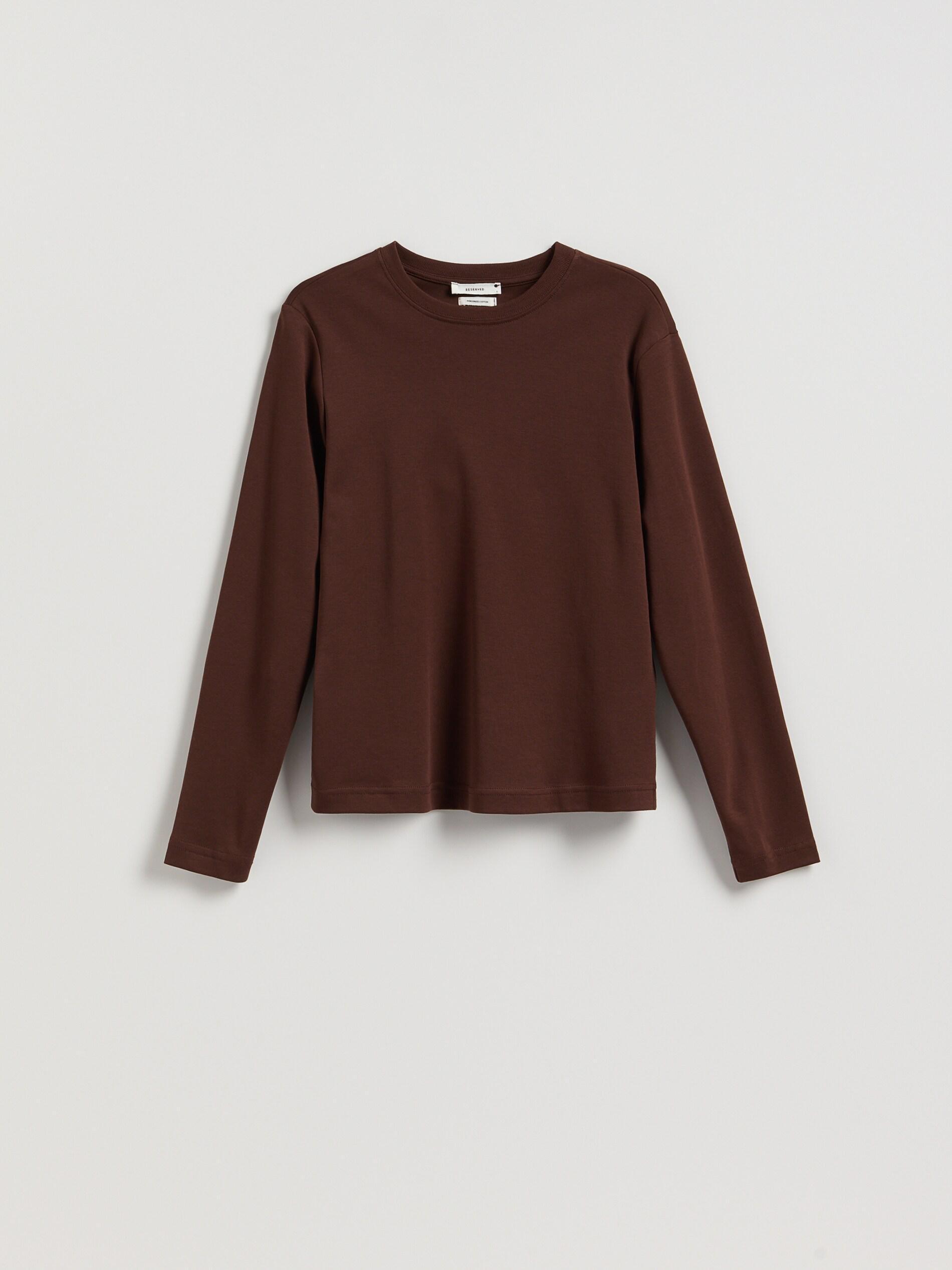 Brown Mercerised Cotton Rich Long Sleeve T-Shirt, Brown, large image number 4