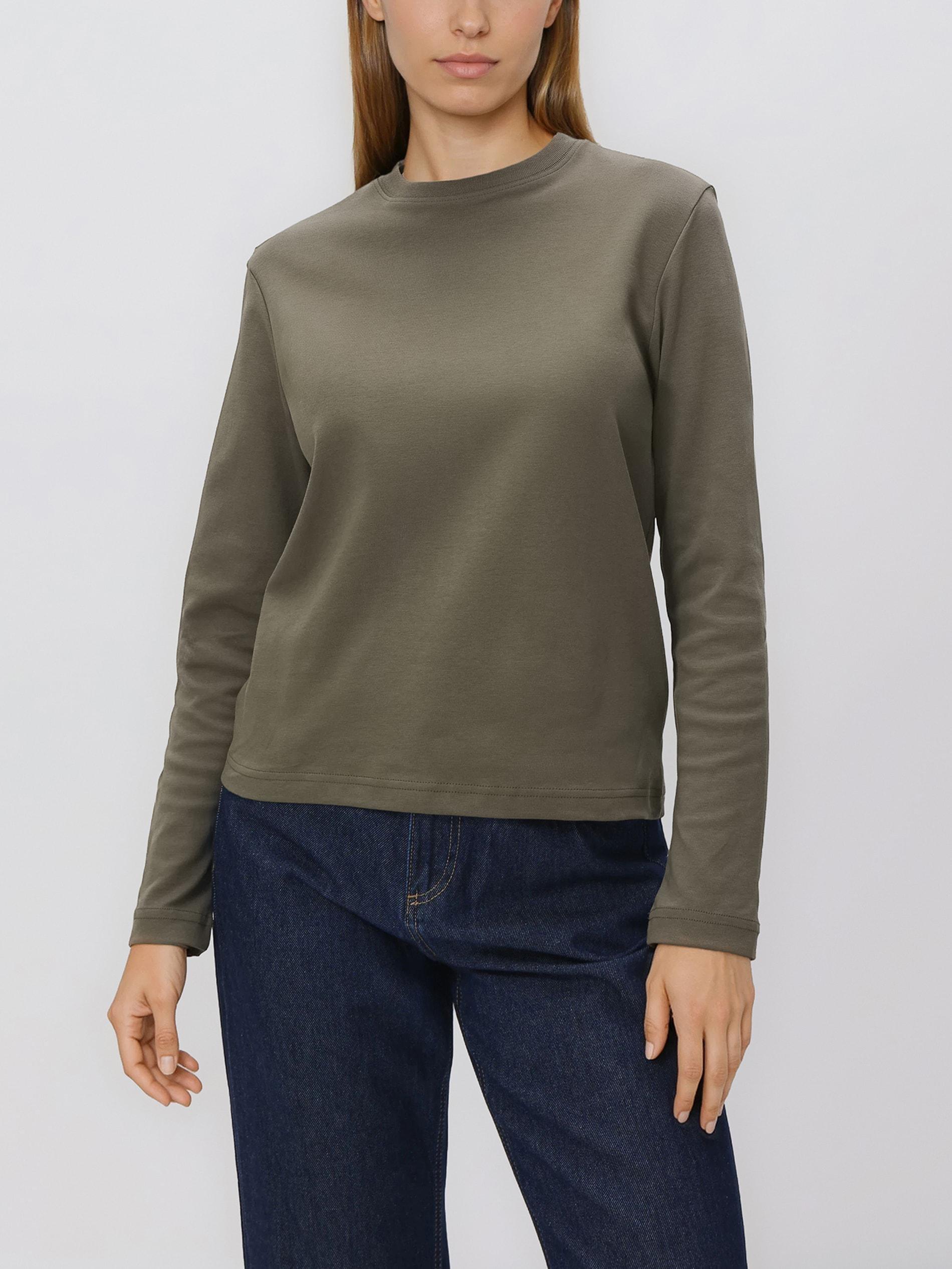 Green Mercerised Cotton Rich Long Sleeve T-Shirt, Green, medium
