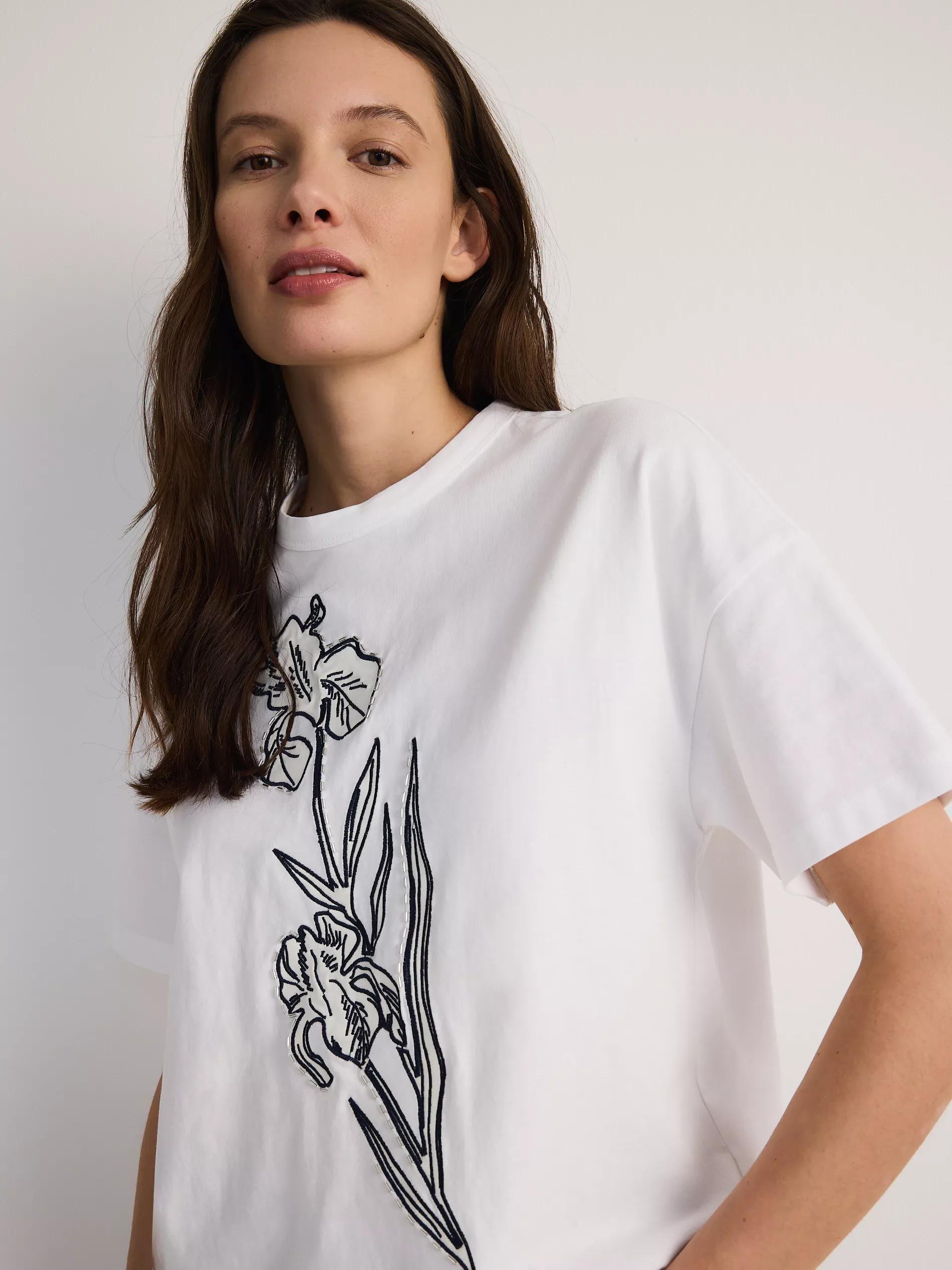 White Cotton T-Shirt With Applique, , large image number 1