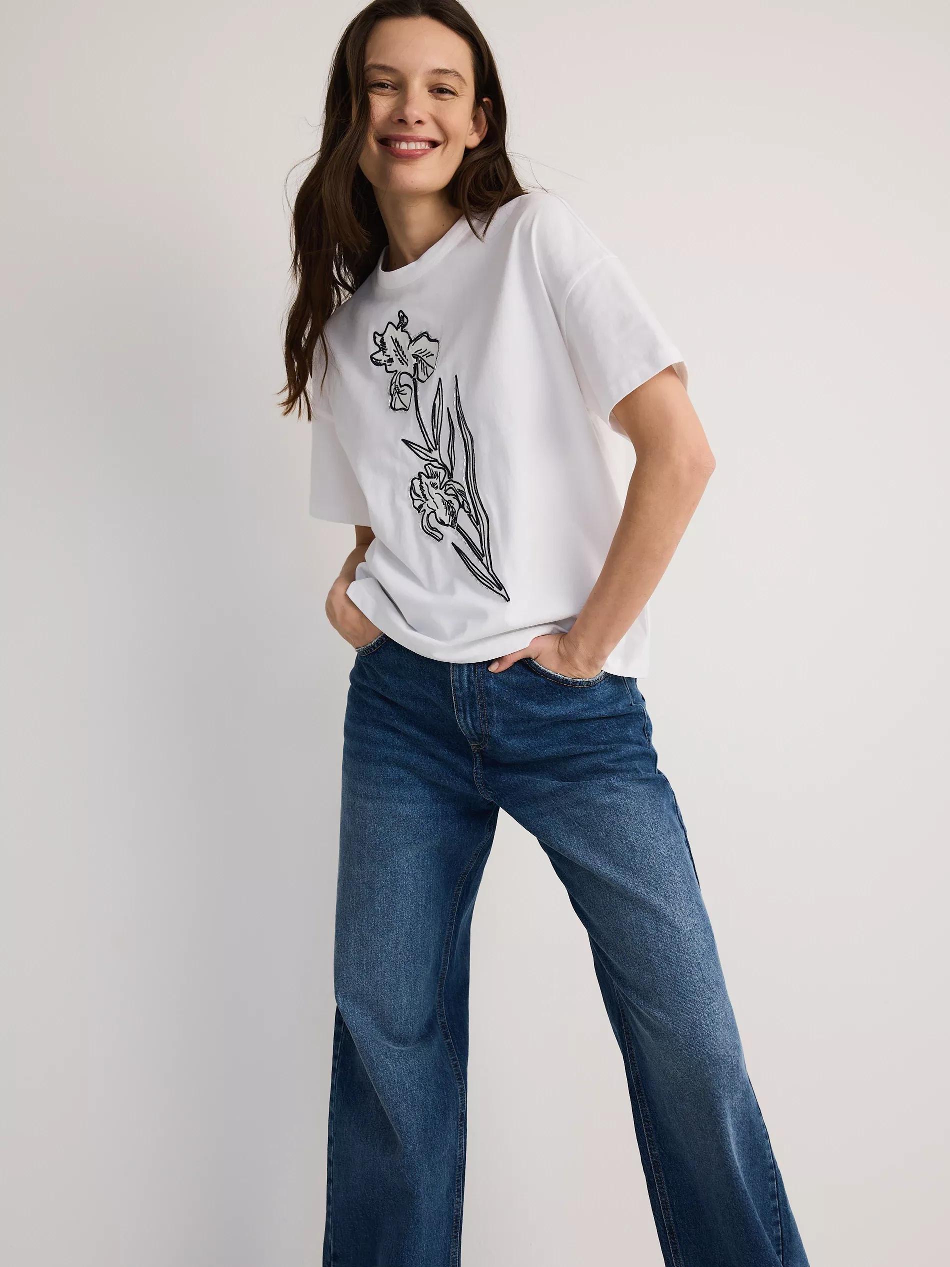 White Cotton T-Shirt With Applique, , large image number 2