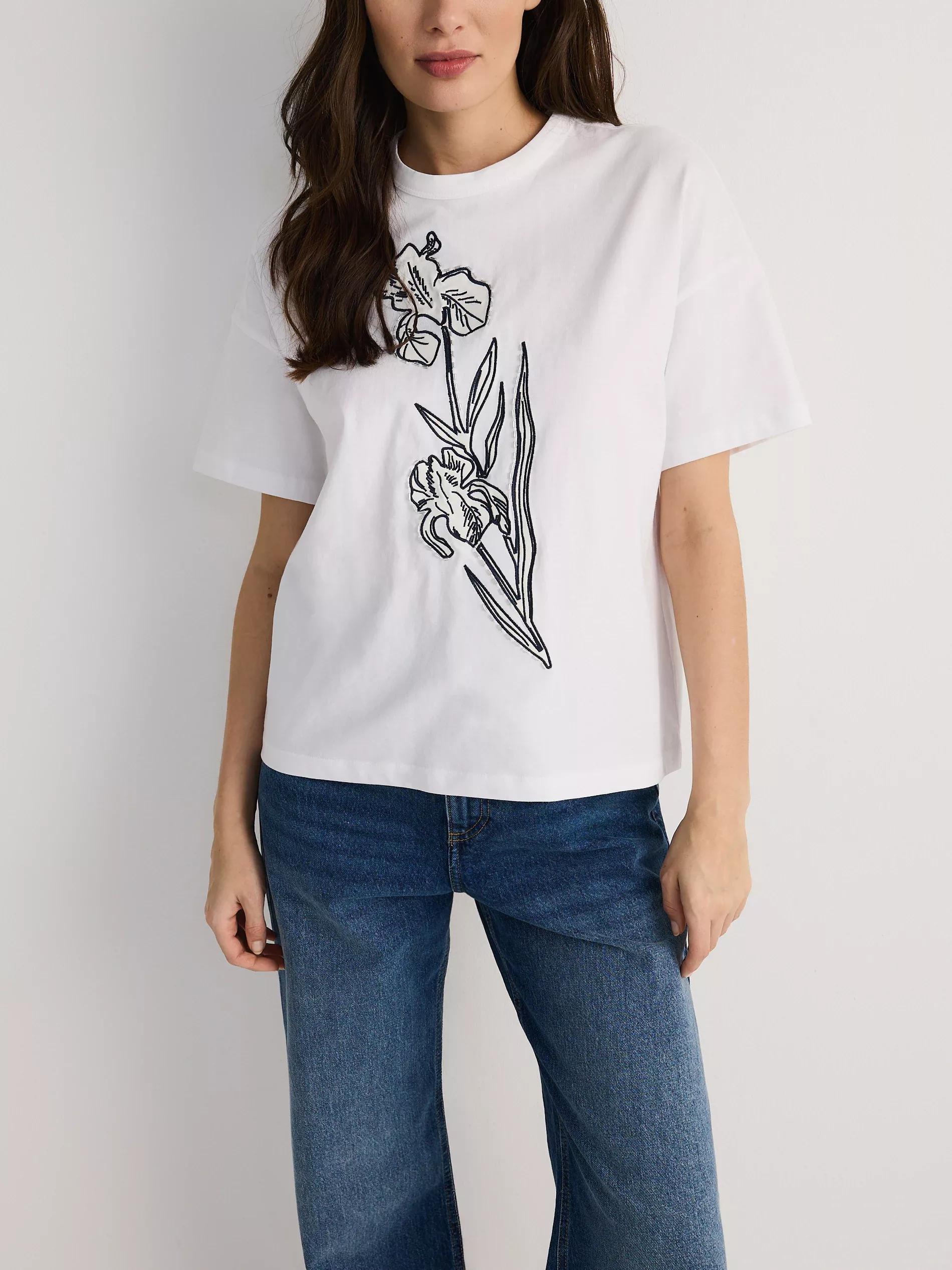 White Cotton T-Shirt With Applique, , large image number 3