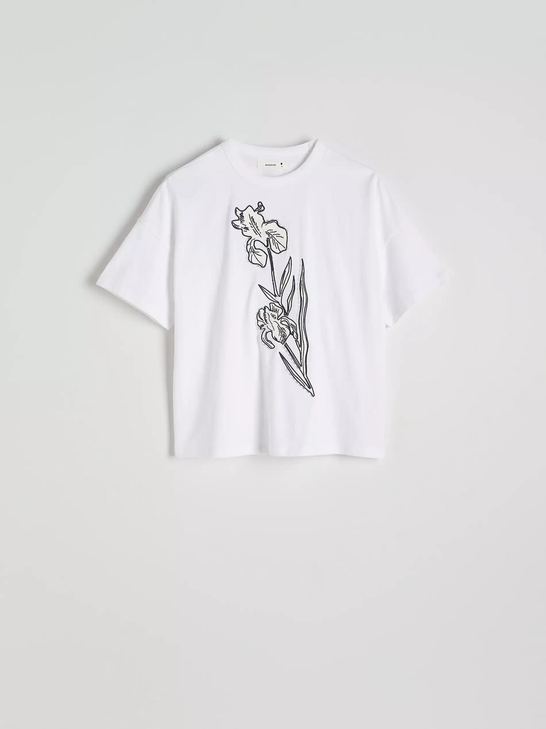 White Cotton T-Shirt With Applique, , large image number 4