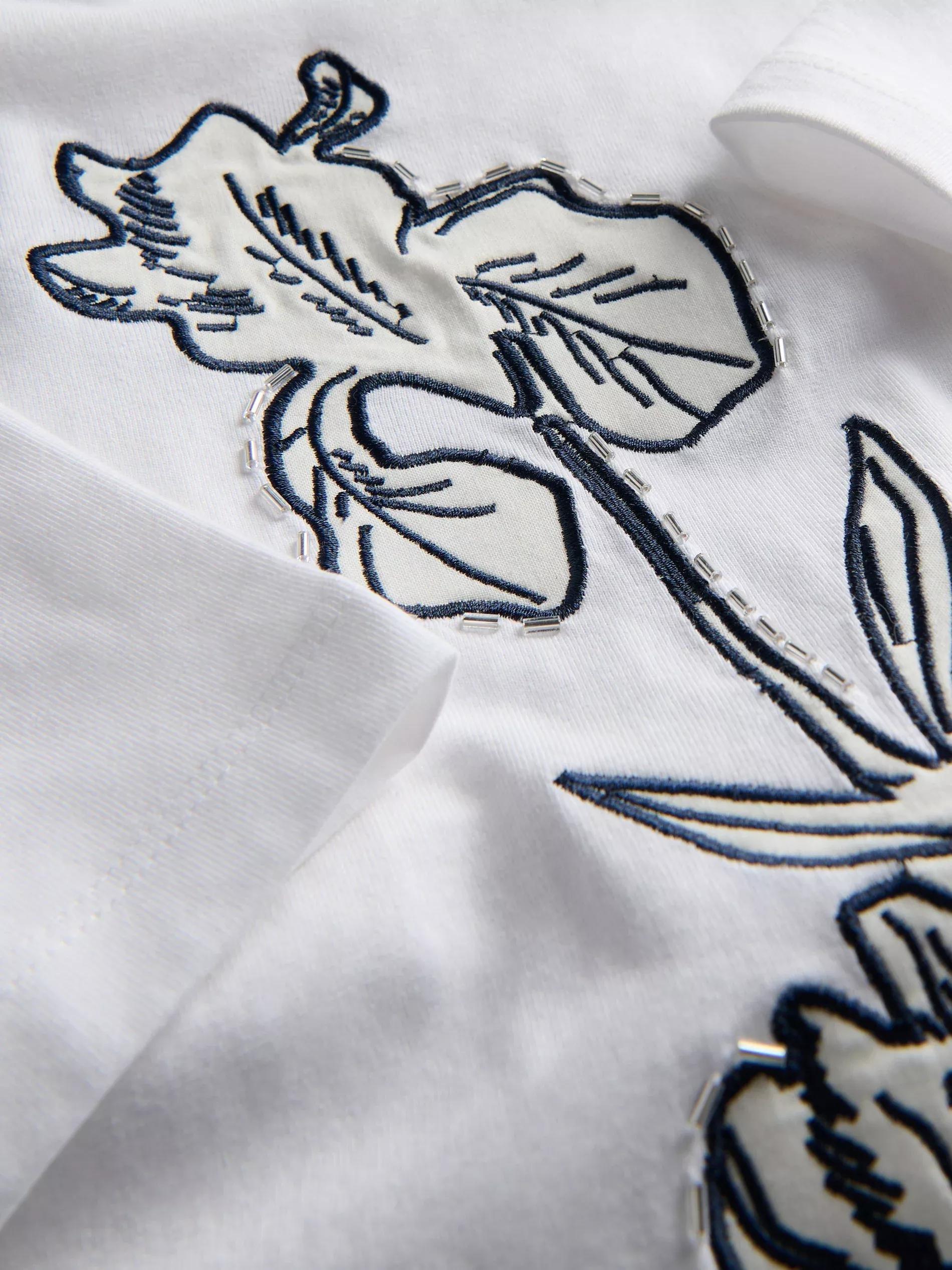 White Cotton T-Shirt With Applique, , large image number 5