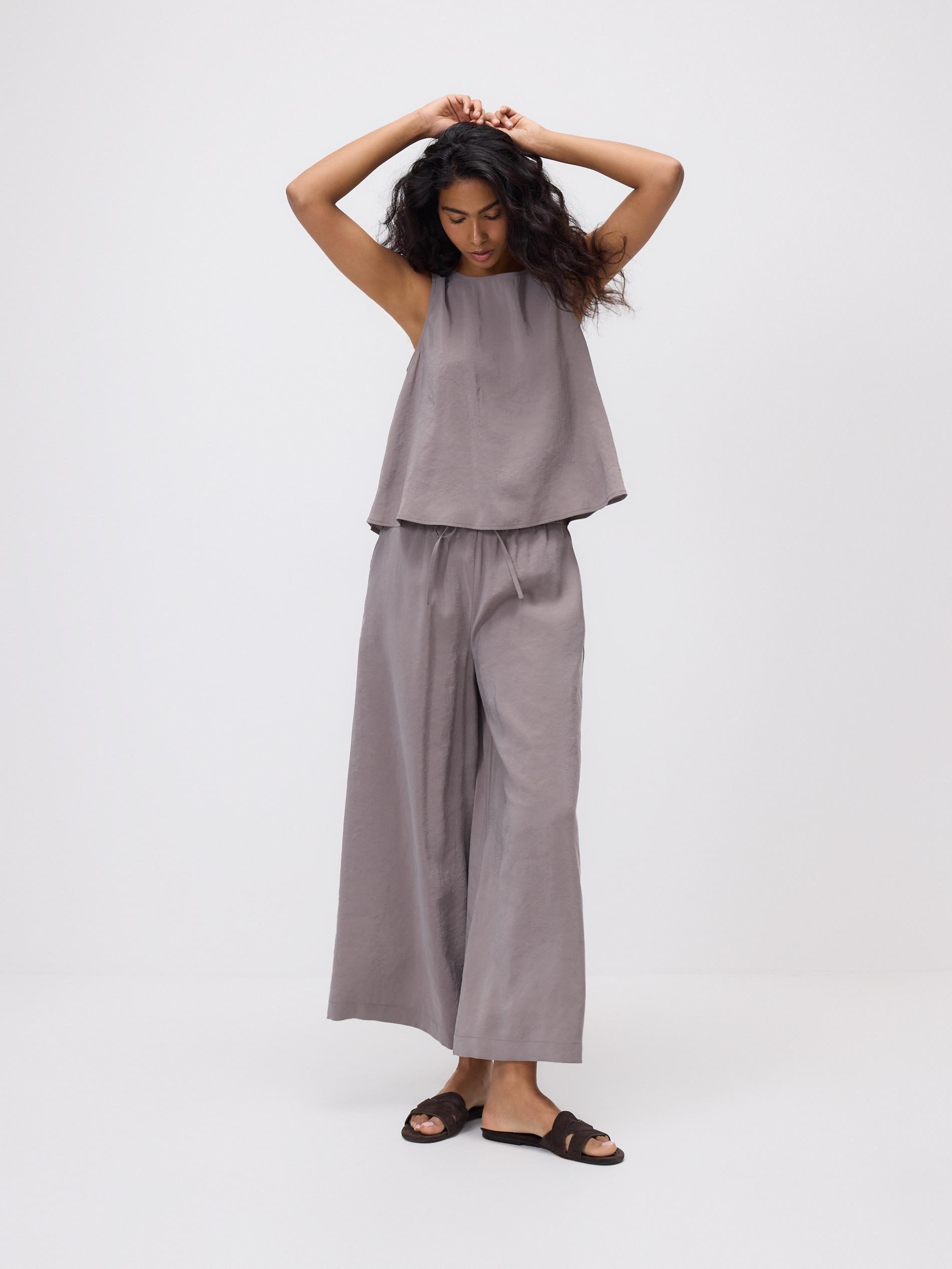 Beige Loose Modal Blend Trousers, Beige, medium