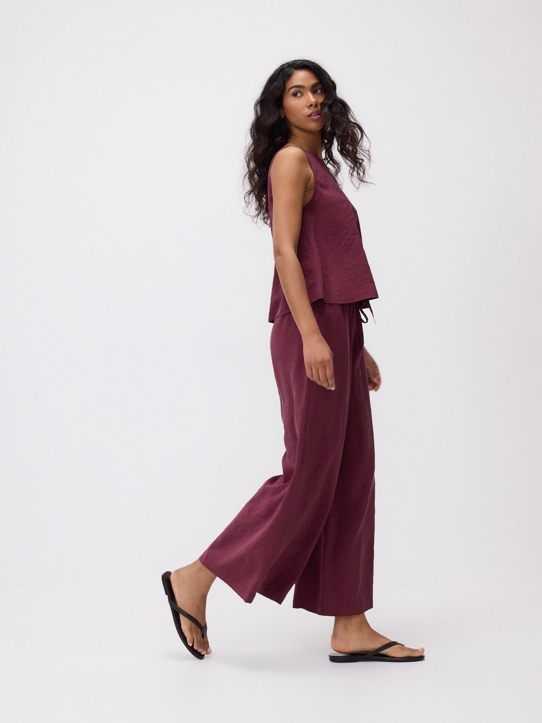 Maroon Loose Modal Blend Trousers, Burgundy, large image number 0