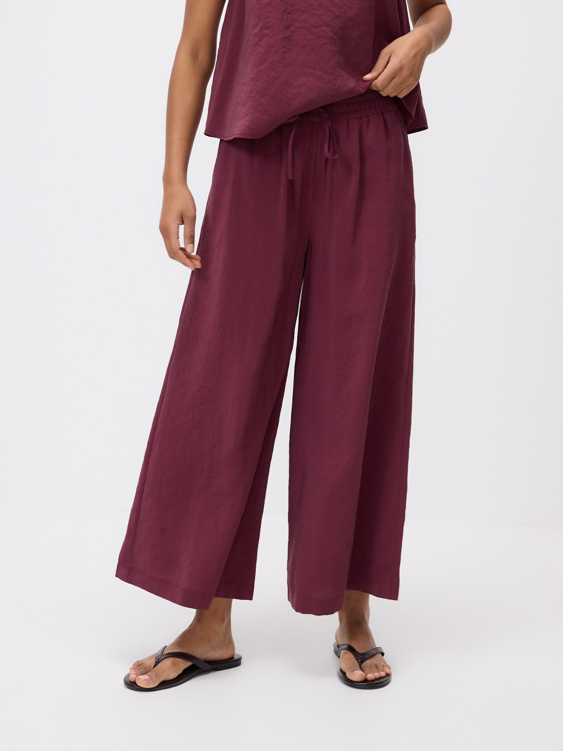 Maroon Loose Modal Blend Trousers, Burgundy, large image number 1