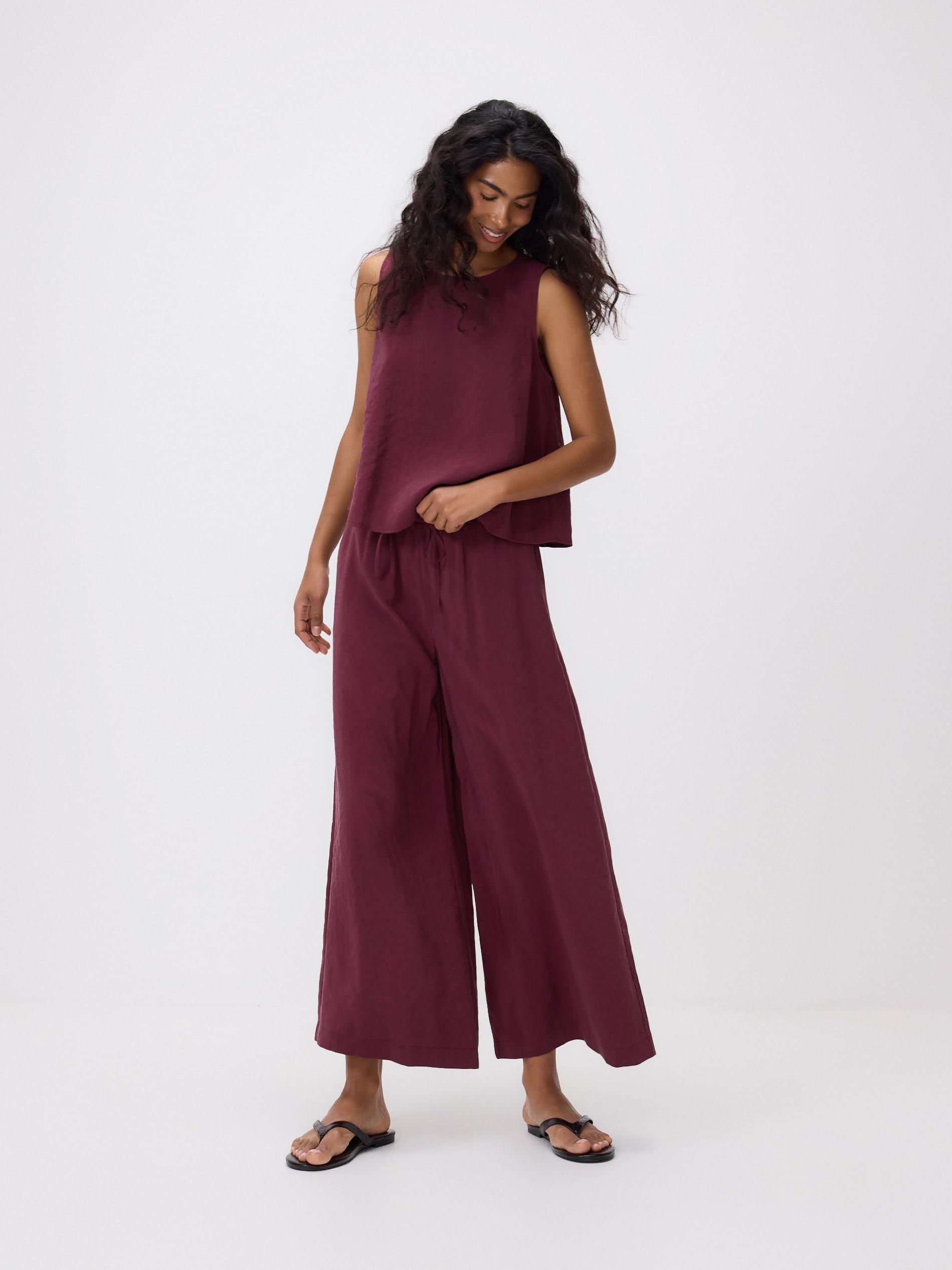 Maroon Loose Modal Blend Trousers, Burgundy, large image number 2