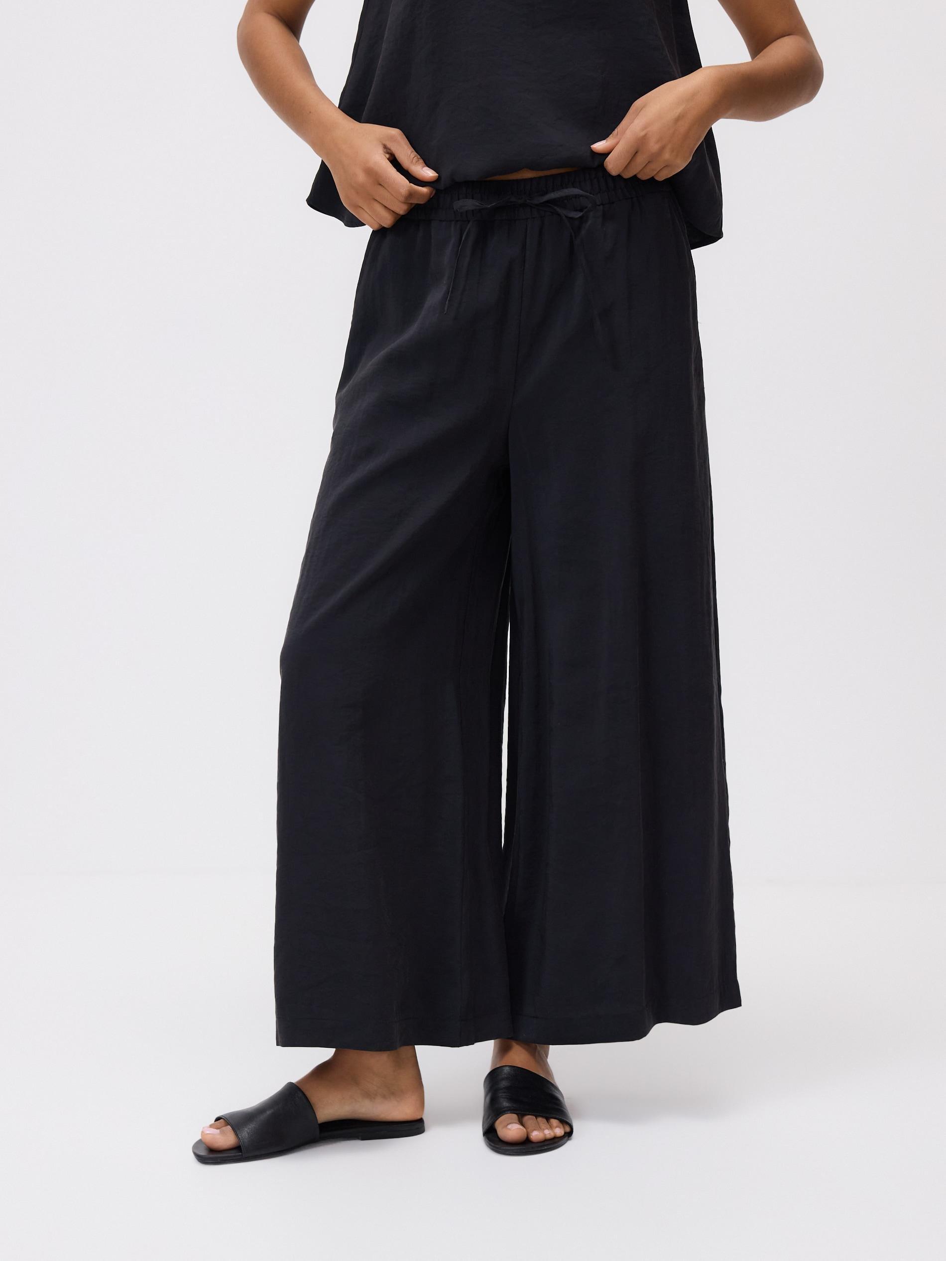 Black Loose Modal Blend Trousers, Black, large image number 0
