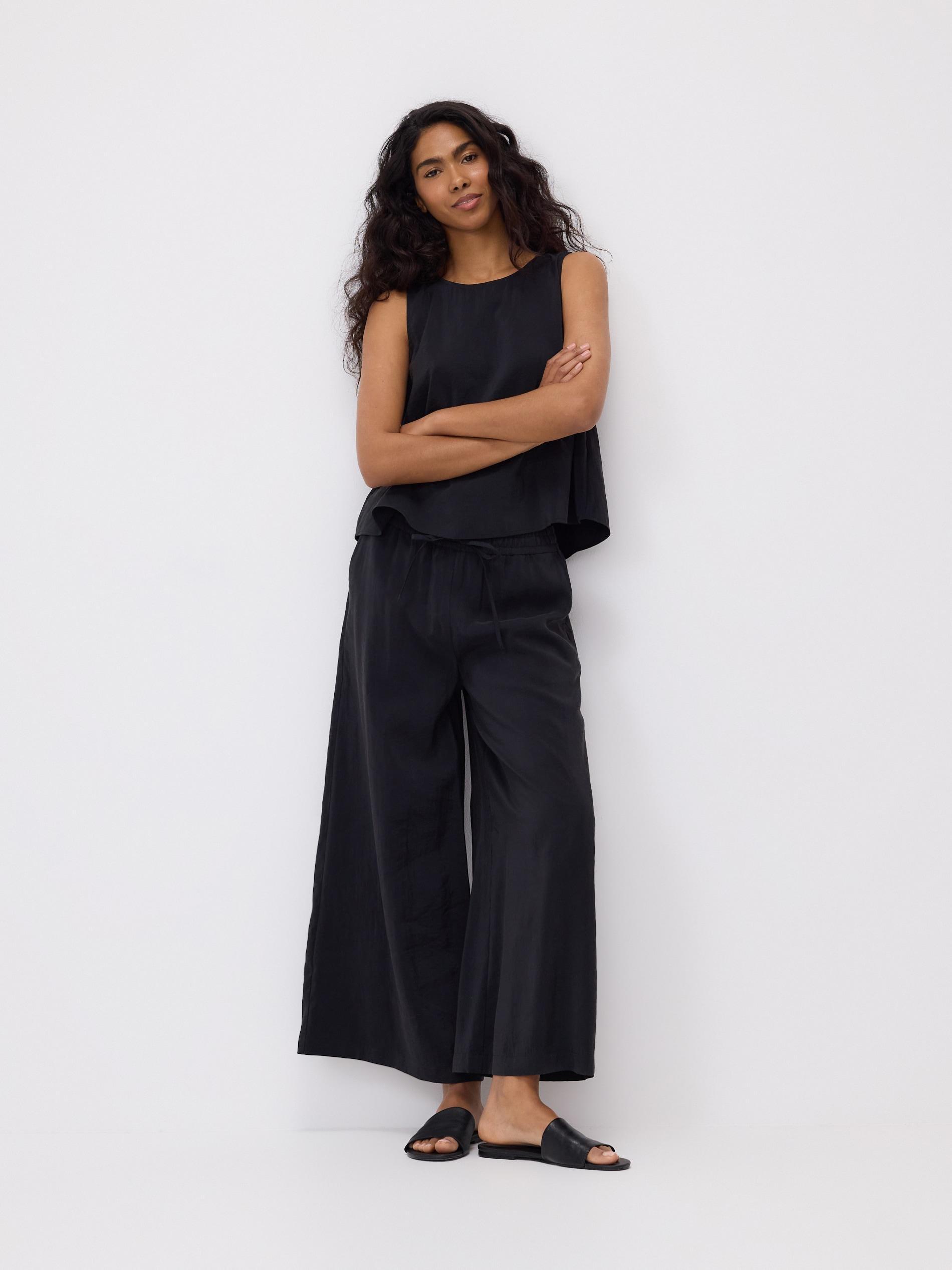 Black Loose Modal Blend Trousers, Black, large image number 1