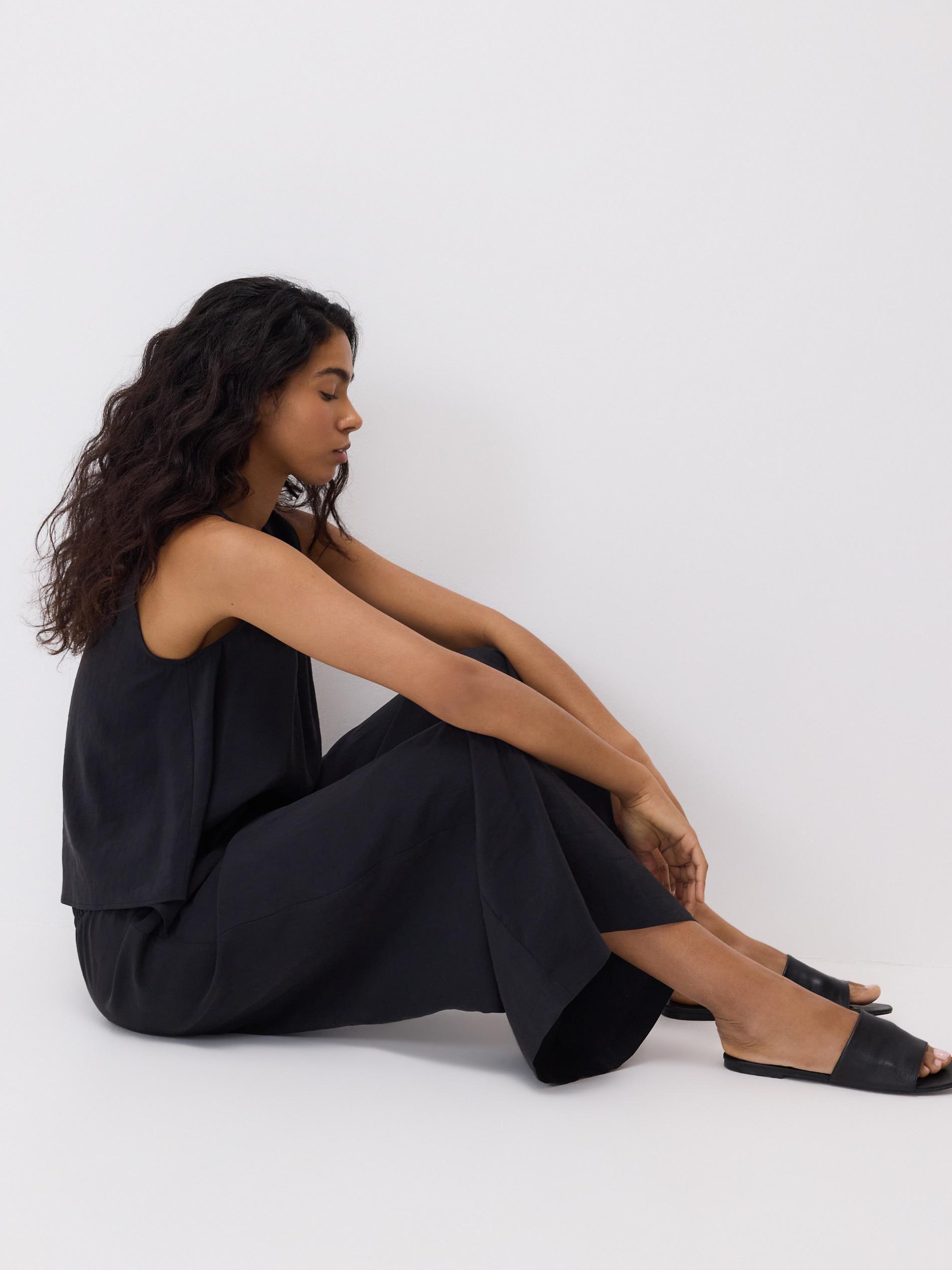 Black Loose Modal Blend Trousers, Black, large image number 6