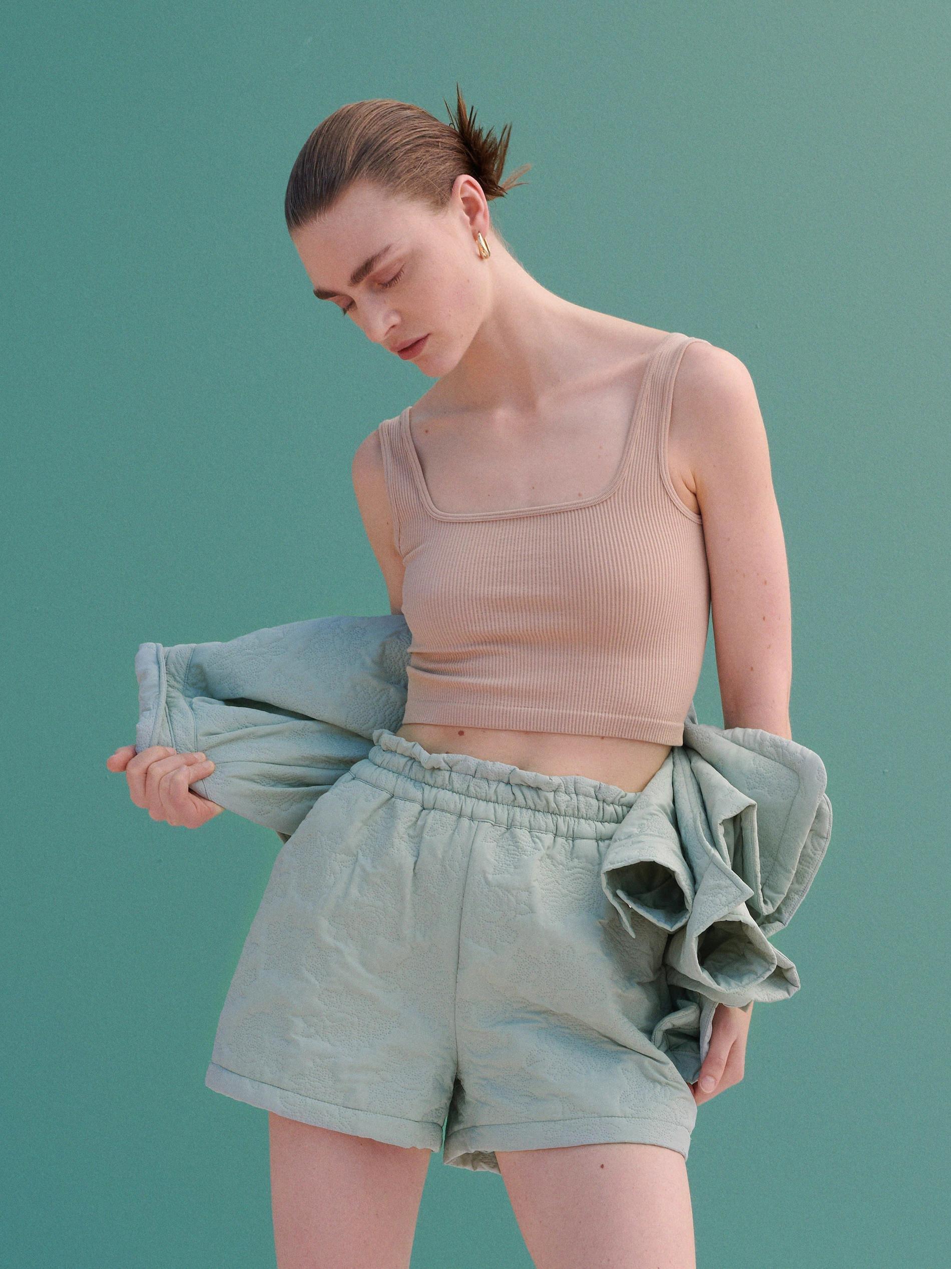 Green Decoratively Textured Shorts, Women, , large image number 1
