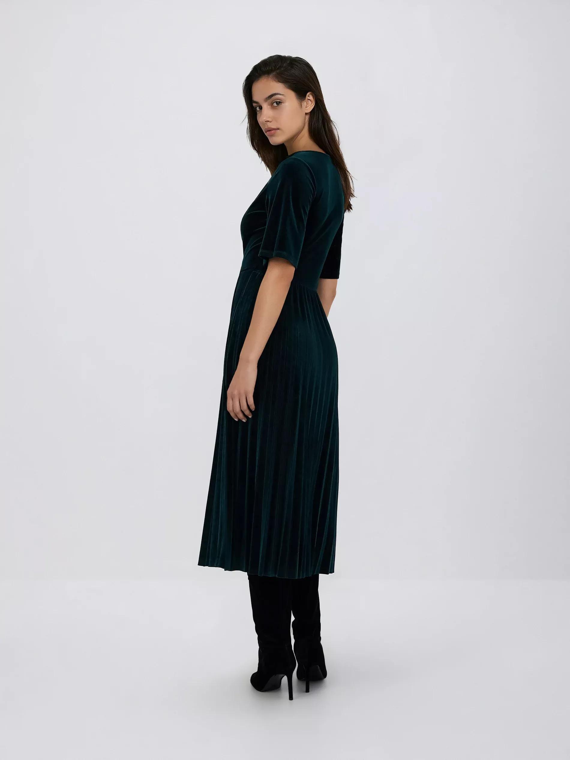 Green Velour Dress With Pleats, Turquoise, large image number 3