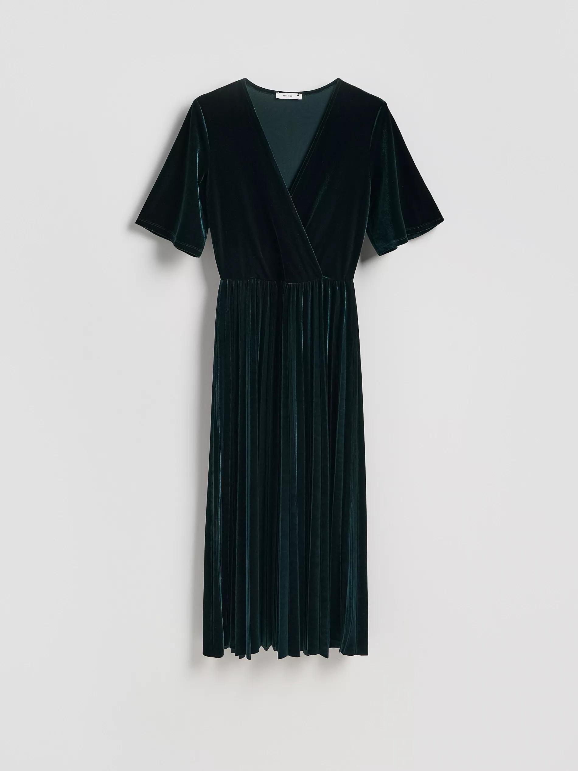 Green Velour Dress With Pleats, Turquoise, large image number 4