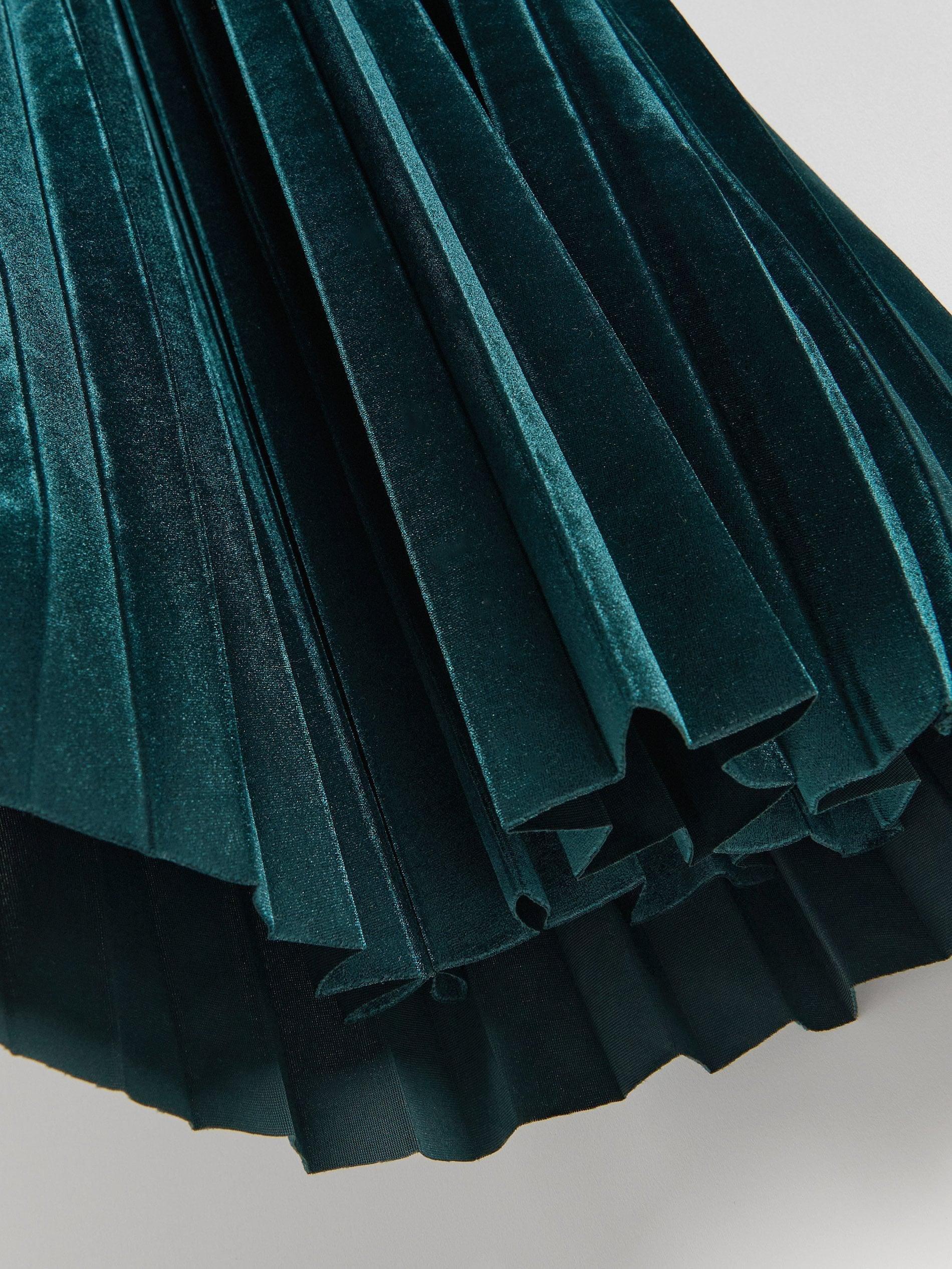 Green Velour Dress With Pleats, Turquoise, large image number 5