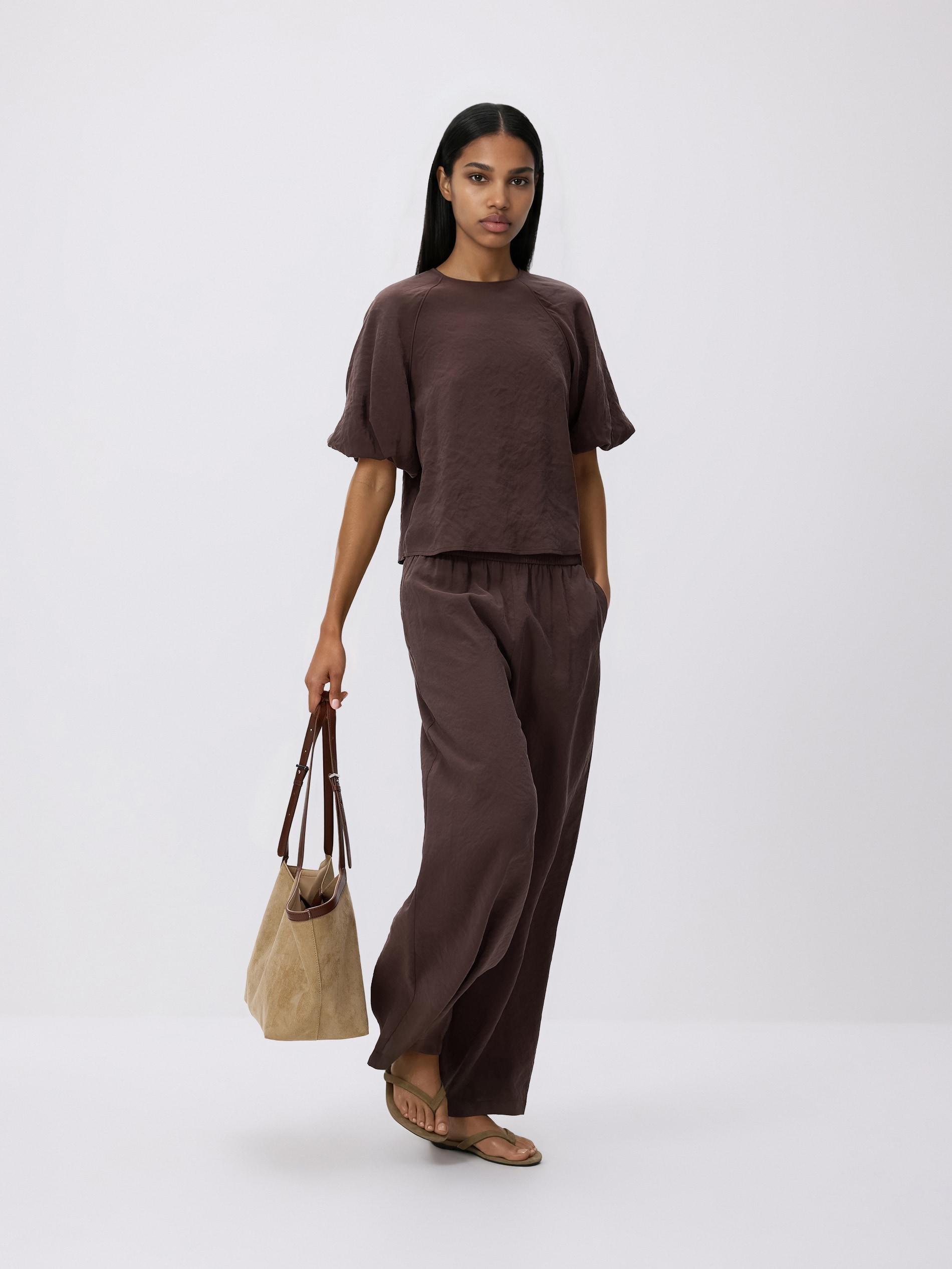 Brown Loose Modal Blend Trousers, Brown, large image number 1